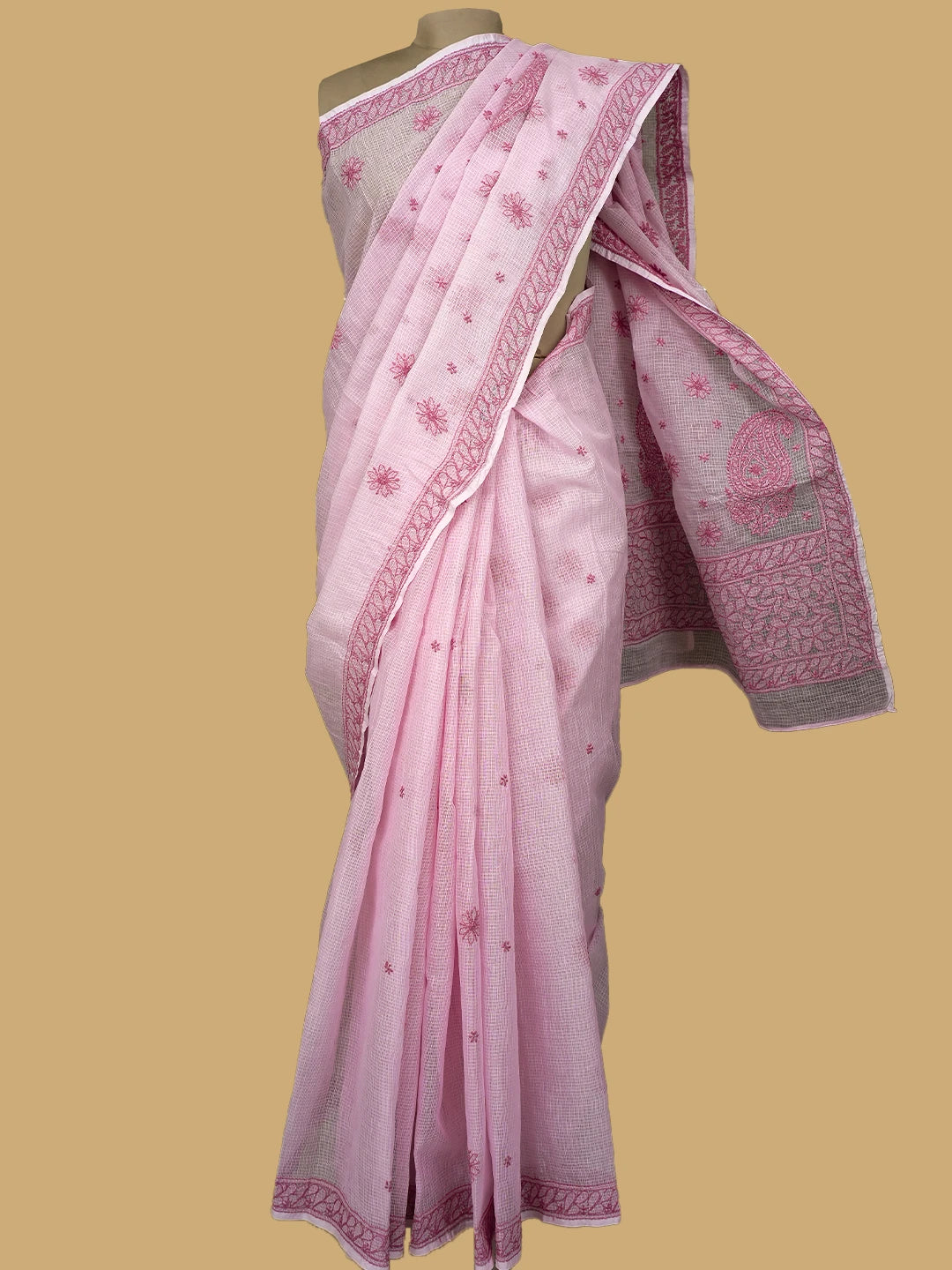 Ada Hand Embroidered Pink Kota Lucknowi Chikankari Saree and Blouse 01A778067