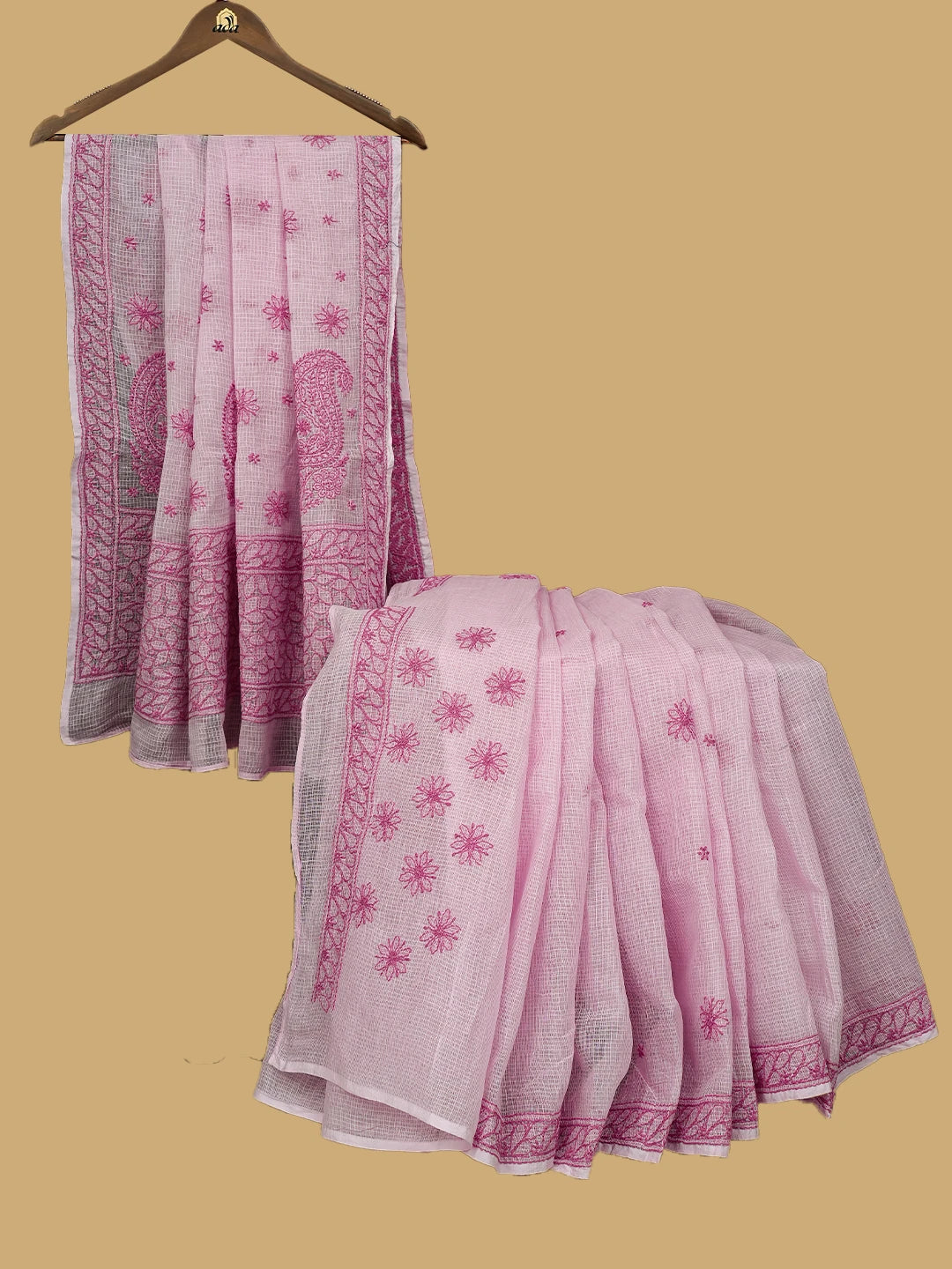 Ada Hand Embroidered Pink Kota Lucknowi Chikankari Saree and Blouse 01A778067