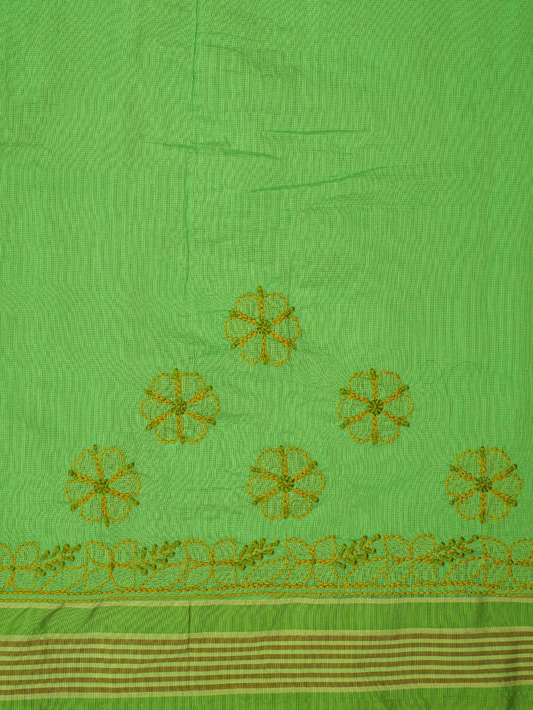 Ada Hand Embroidered Green Kota Chanderi Lucknowi Chikankari Saree With Blouse 01A680977
