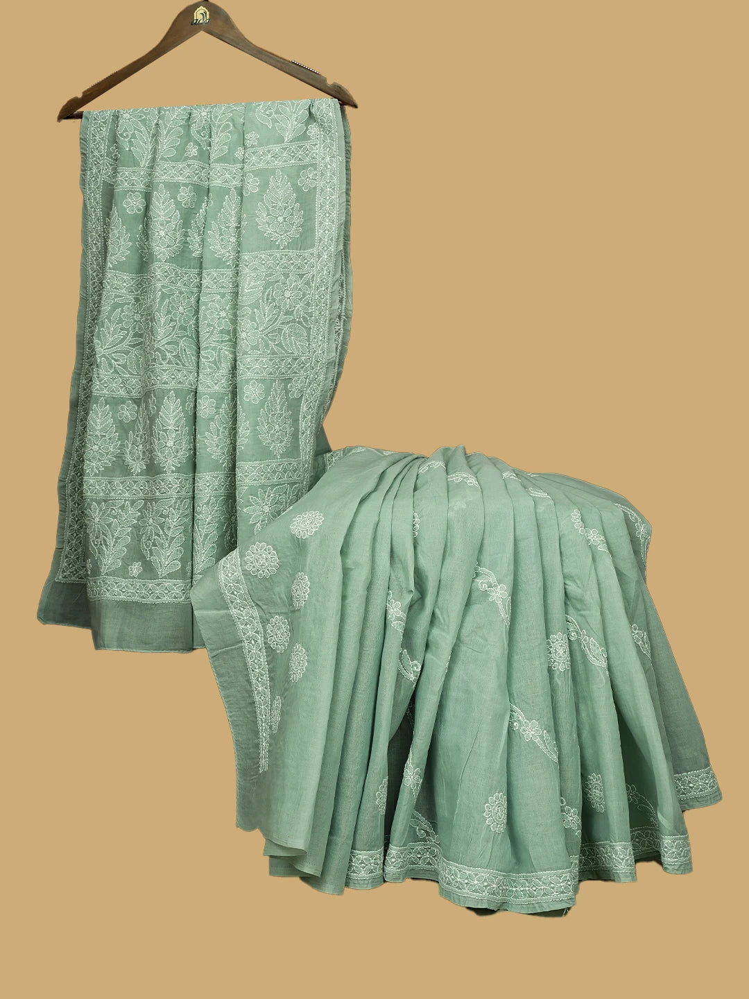 Ada Hand Embroidered Grey Cotton Lucknowi Chikankari Saree and Blouse 01A777347