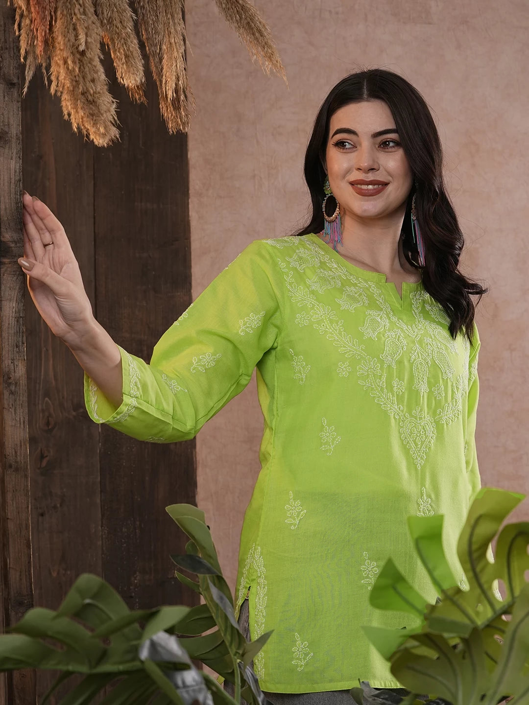 Ada Hand Embroidered Green Cotton Lucknowi Chikankari Kurti A534712