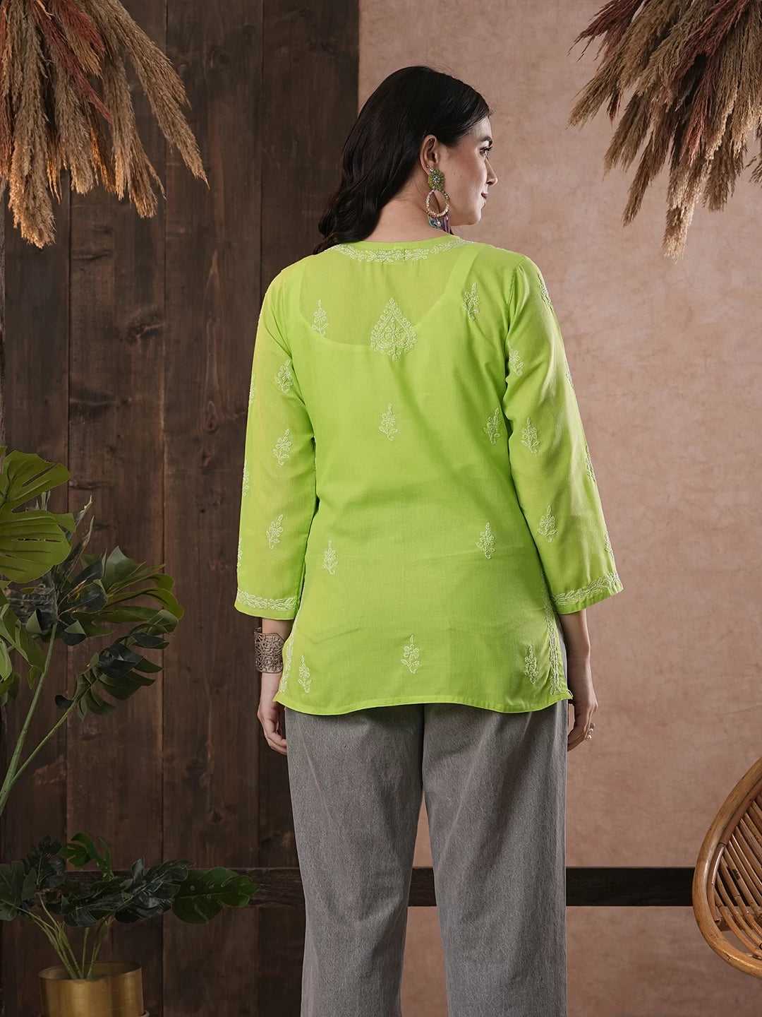 Ada Hand Embroidered Green Cotton Lucknowi Chikankari Kurti A534712