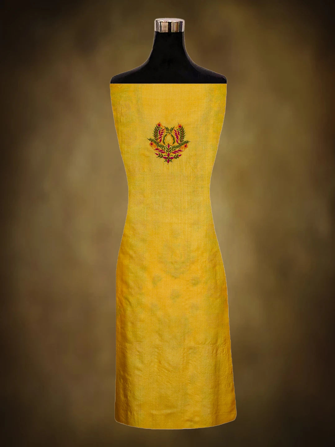 Ada Hand Embroidered Yellow Silk Lucknowi Chikankari Unstitched Suit Piece With Mukaish Work 01A589247