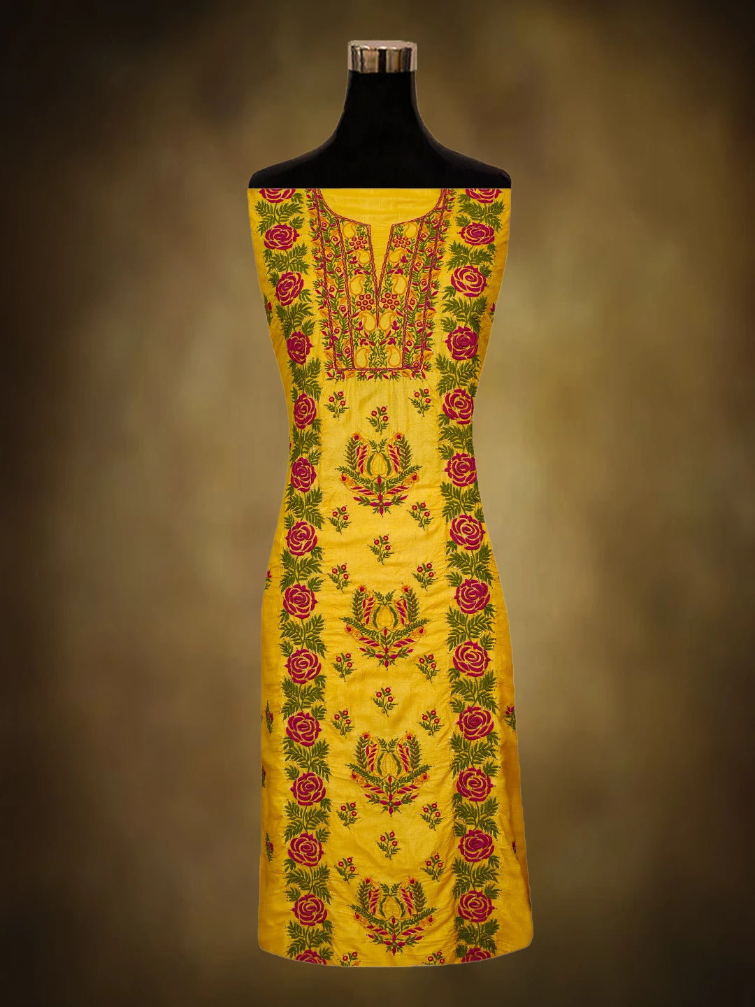 Ada Hand Embroidered Yellow Silk Lucknowi Chikankari Unstitched Suit Piece With Mukaish Work 01A589247