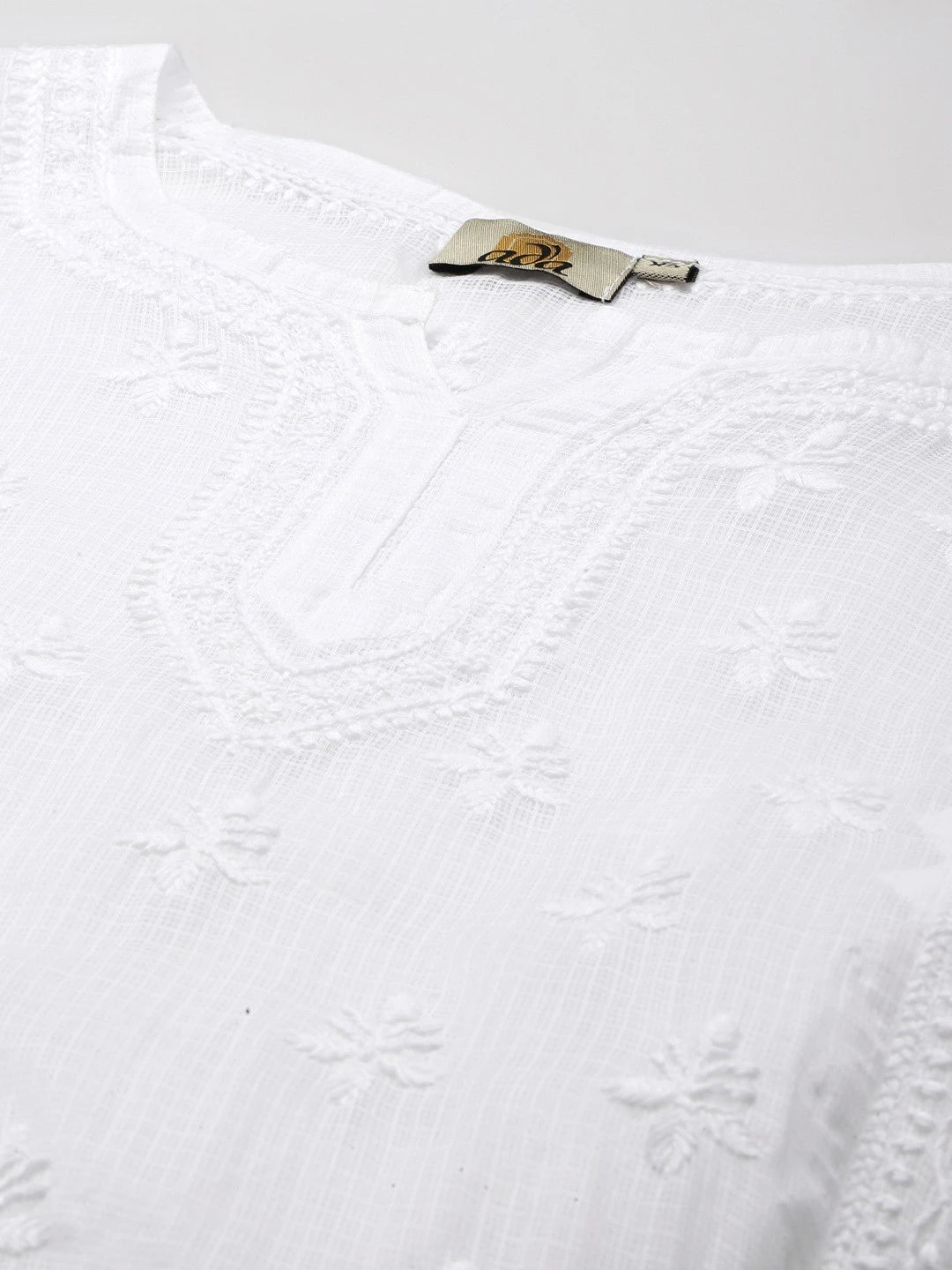 Ada Hand Embroidered White Kota Lucknowi Chikankari Short Kurti With Slip A911152