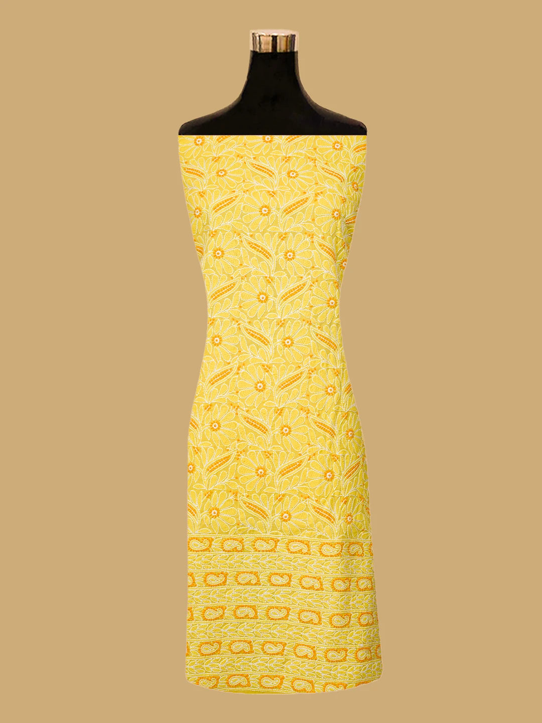 Ada Hand Embroidered Yellow Cotton Lucknowi Chikankari Unstitched Suit Piece 01A782873