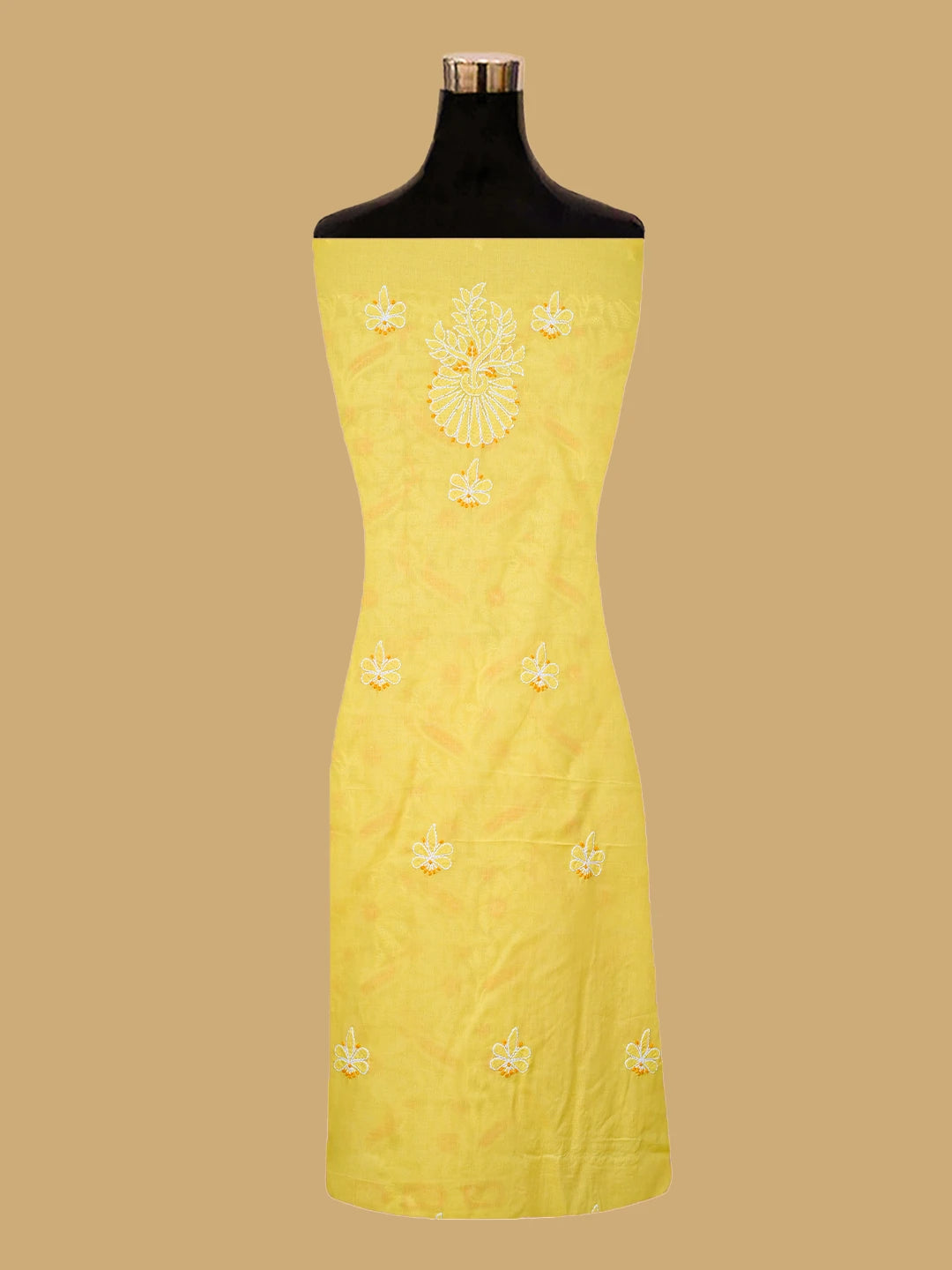 Ada Hand Embroidered Yellow Cotton Lucknowi Chikankari Unstitched Suit Piece 01A782873