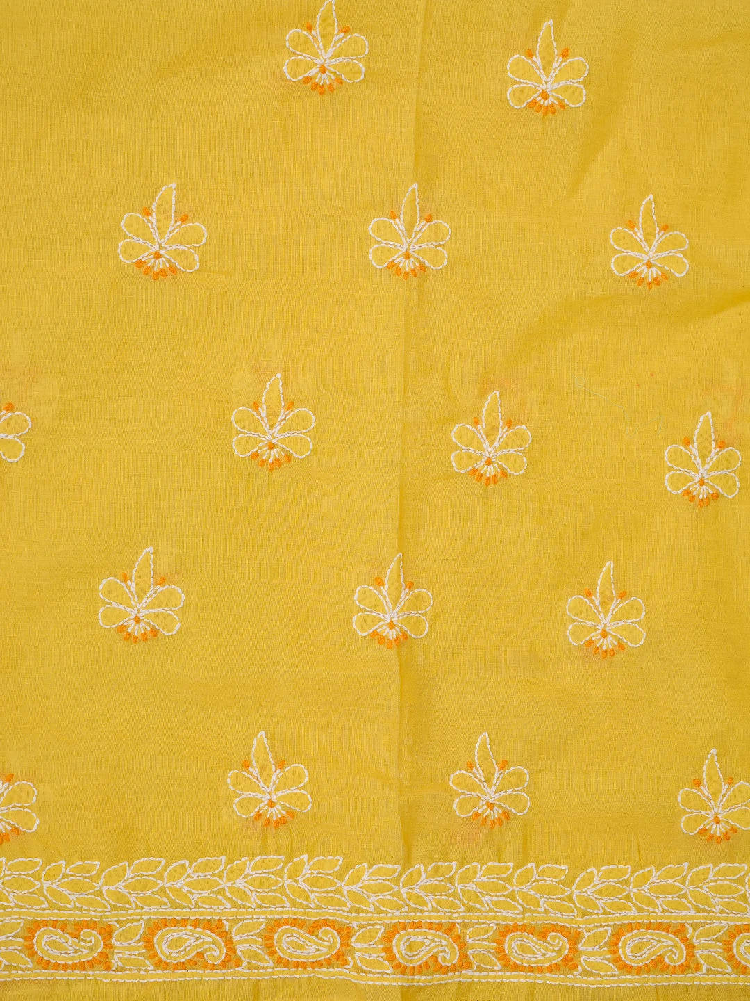 Ada Hand Embroidered Yellow Cotton Lucknowi Chikankari Unstitched Suit Piece 01A782873