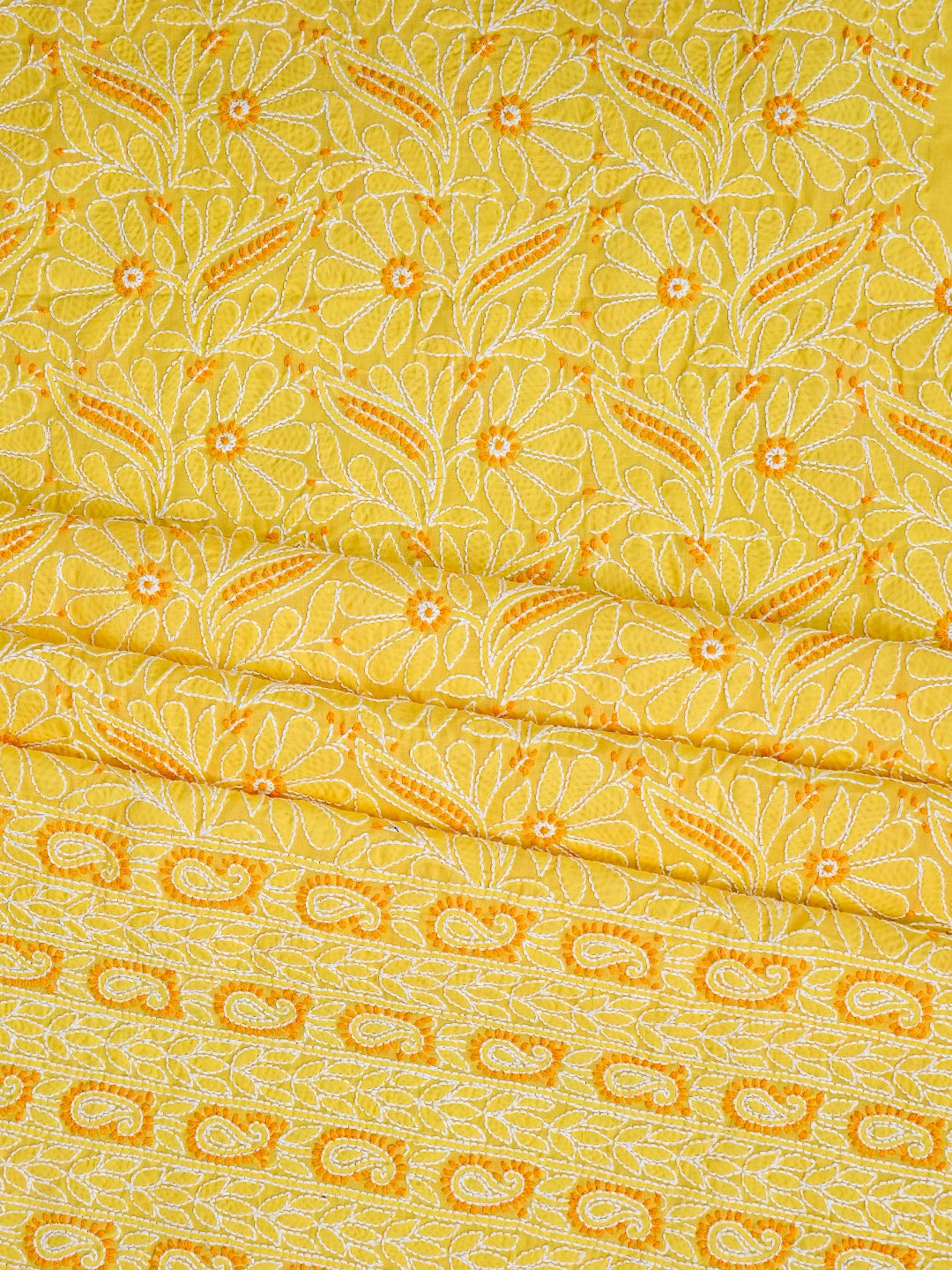 Ada Hand Embroidered Yellow Cotton Lucknowi Chikankari Unstitched Suit Piece 01A782873