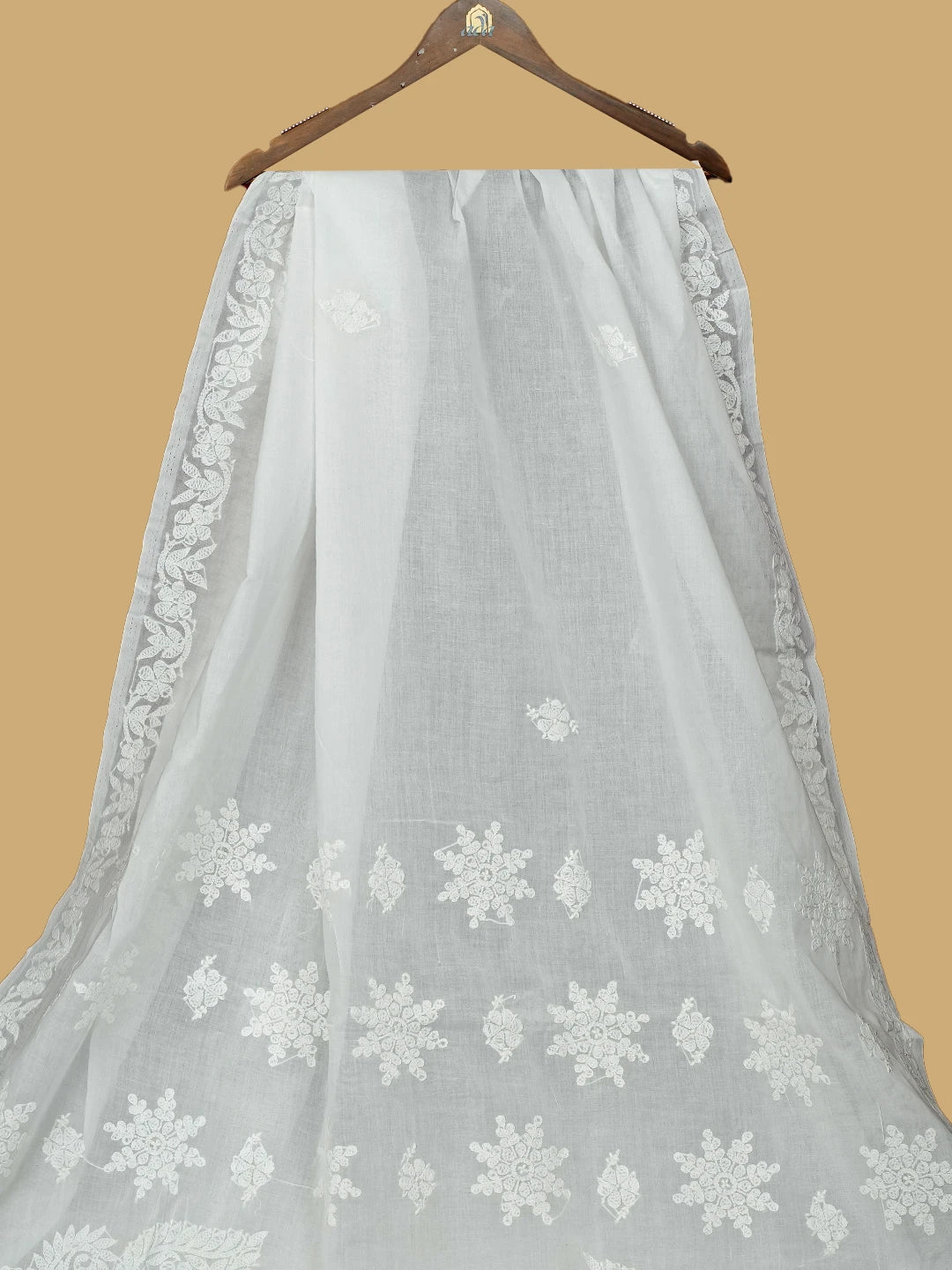 Ada Hand Embroidered White Cotton Lucknowi Chikankari Saree and Blouse 01A777955