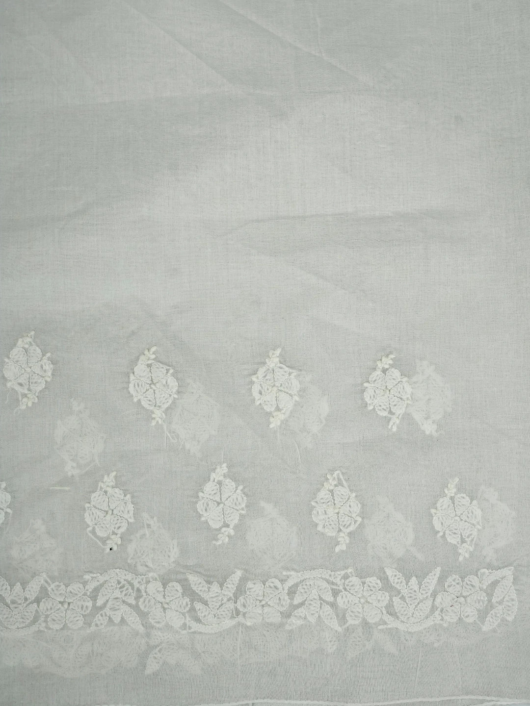 Ada Hand Embroidered White Cotton Lucknowi Chikankari Saree and Blouse 01A777955