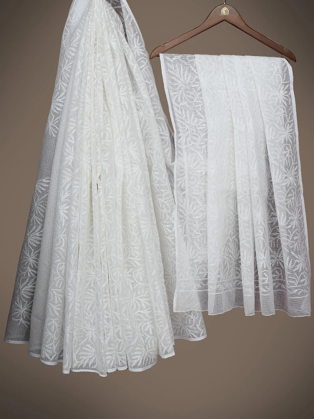 Ada Hand Embroidered White Cotton Lucknowi Chikankari Saree With Blouse 01A366089