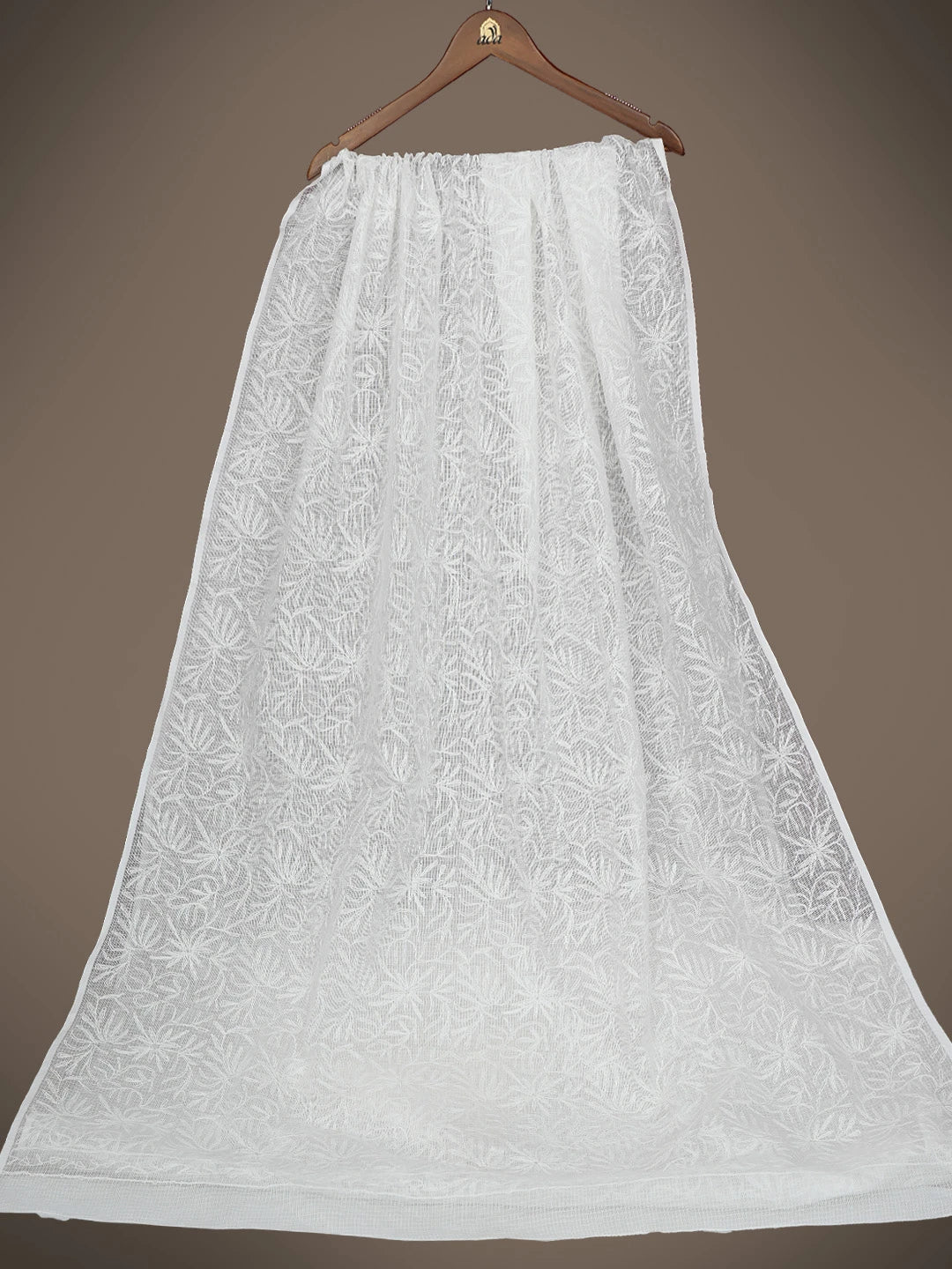 Ada Hand Embroidered White Cotton Lucknowi Chikankari Saree With Blouse 01A366089