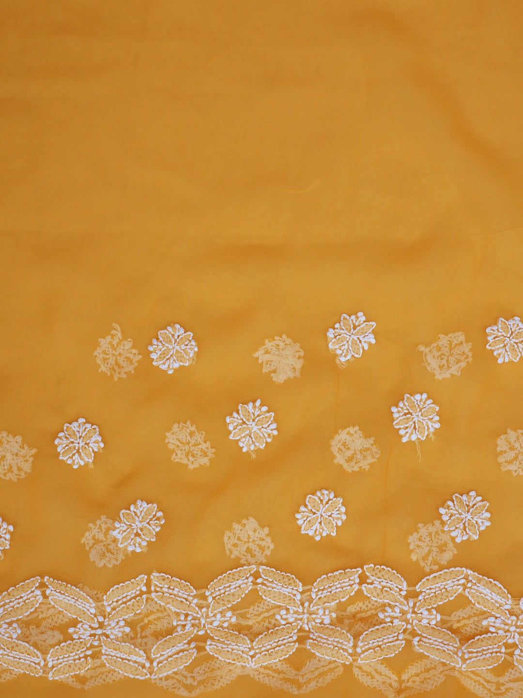 Ada Hand Embroidered Mustard Georgette Lucknowi Chikankari Saree With Blouse 01A770169