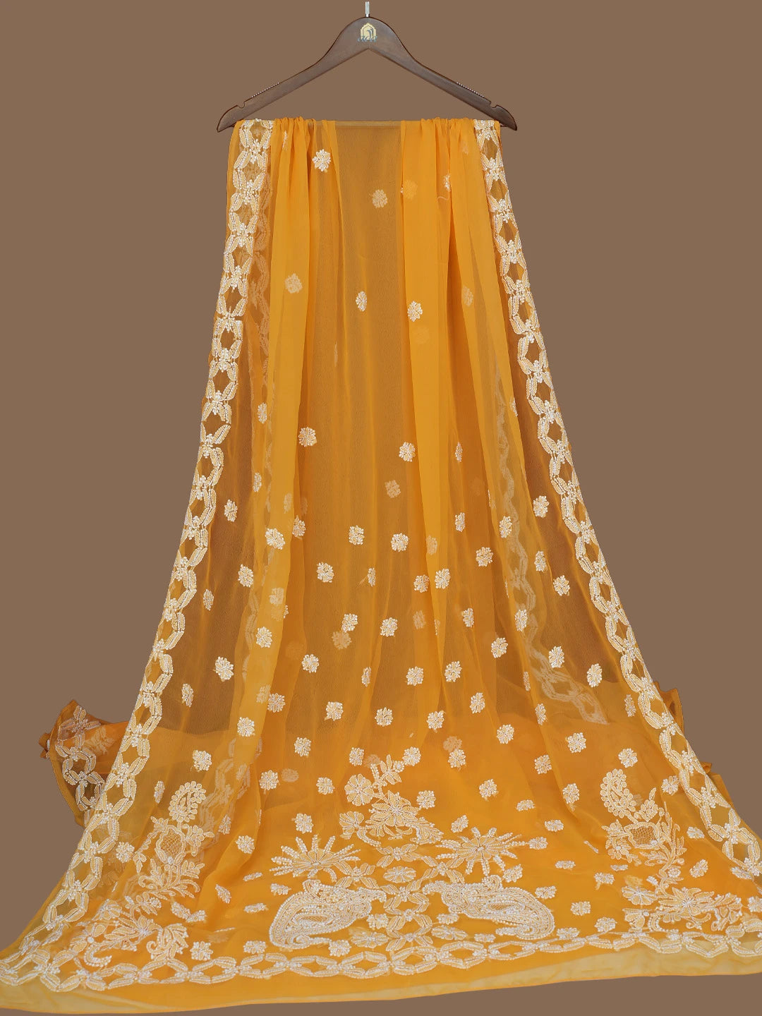 Ada Hand Embroidered Mustard Georgette Lucknowi Chikankari Saree With Blouse 01A770169