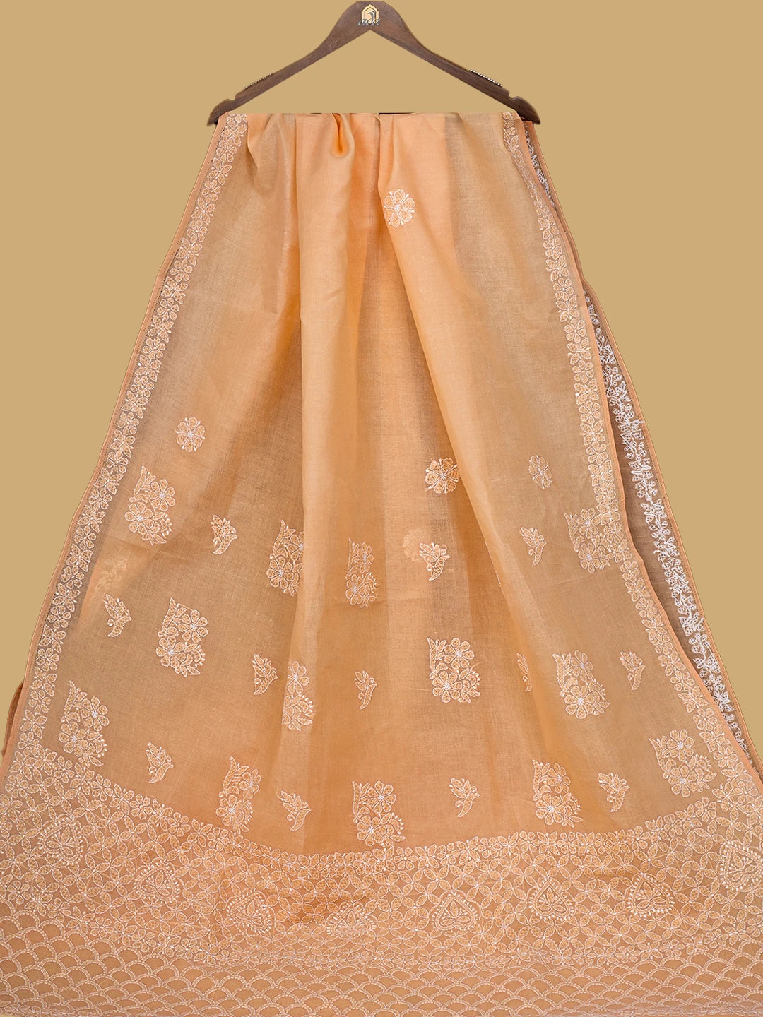 Ada Hand Embroidered Peach Cotton Lucknowi Chikankari Saree and Blouse 01A760481