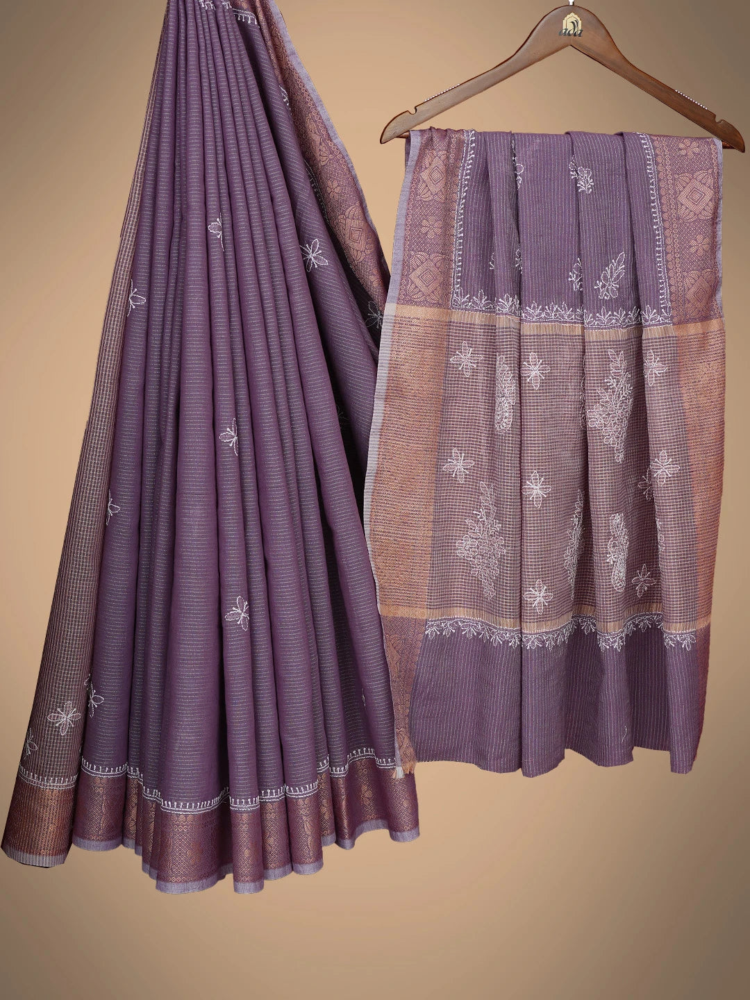 Ada Hand Embroidered Purple Chanderi Lucknowi Chikankari Saree With Blouse 01A776505