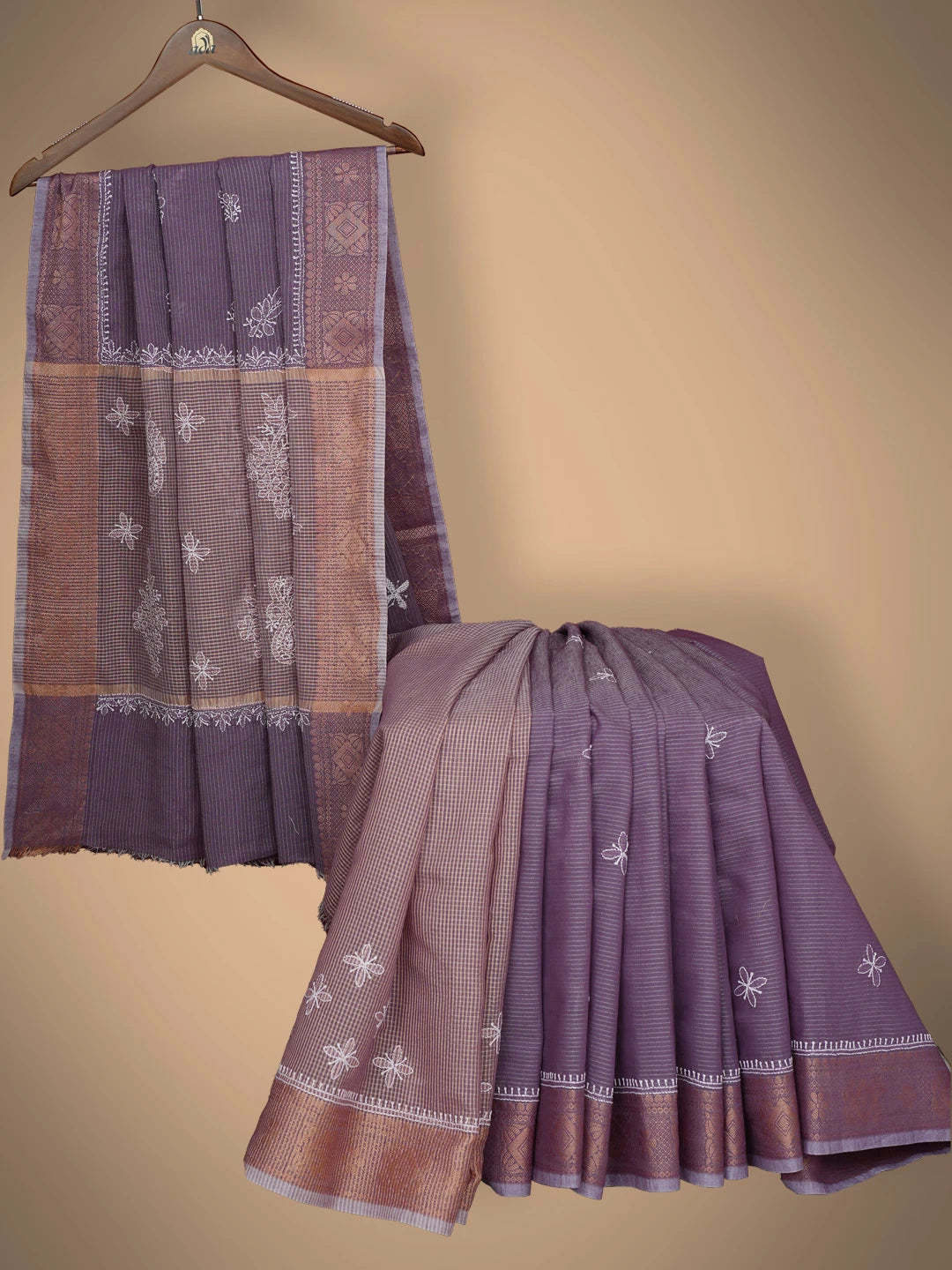 Ada Hand Embroidered Purple Chanderi Lucknowi Chikankari Saree With Blouse 01A776505
