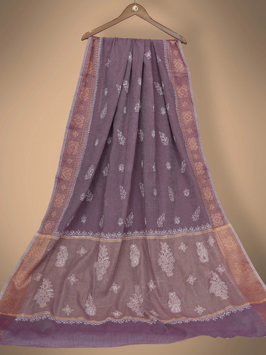 Ada Hand Embroidered Purple Chanderi Lucknowi Chikankari Saree With Blouse 01A776505