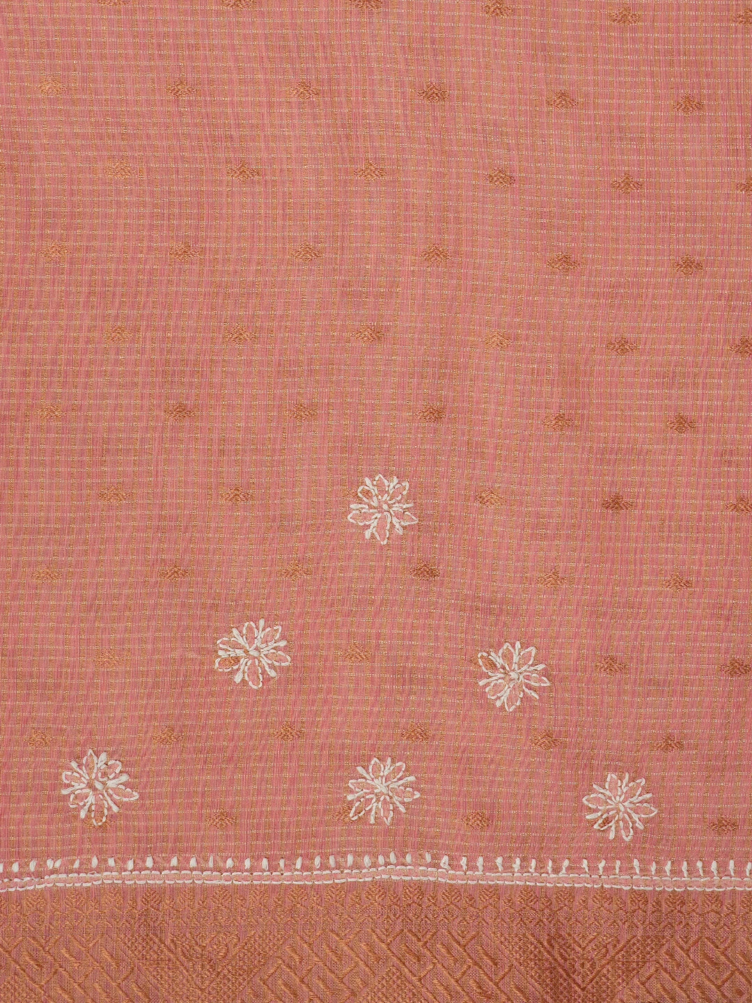 Ada Hand Embroidered Peach Pink Chanderi Lucknowi Chikankari Saree and Blouse 01A776749