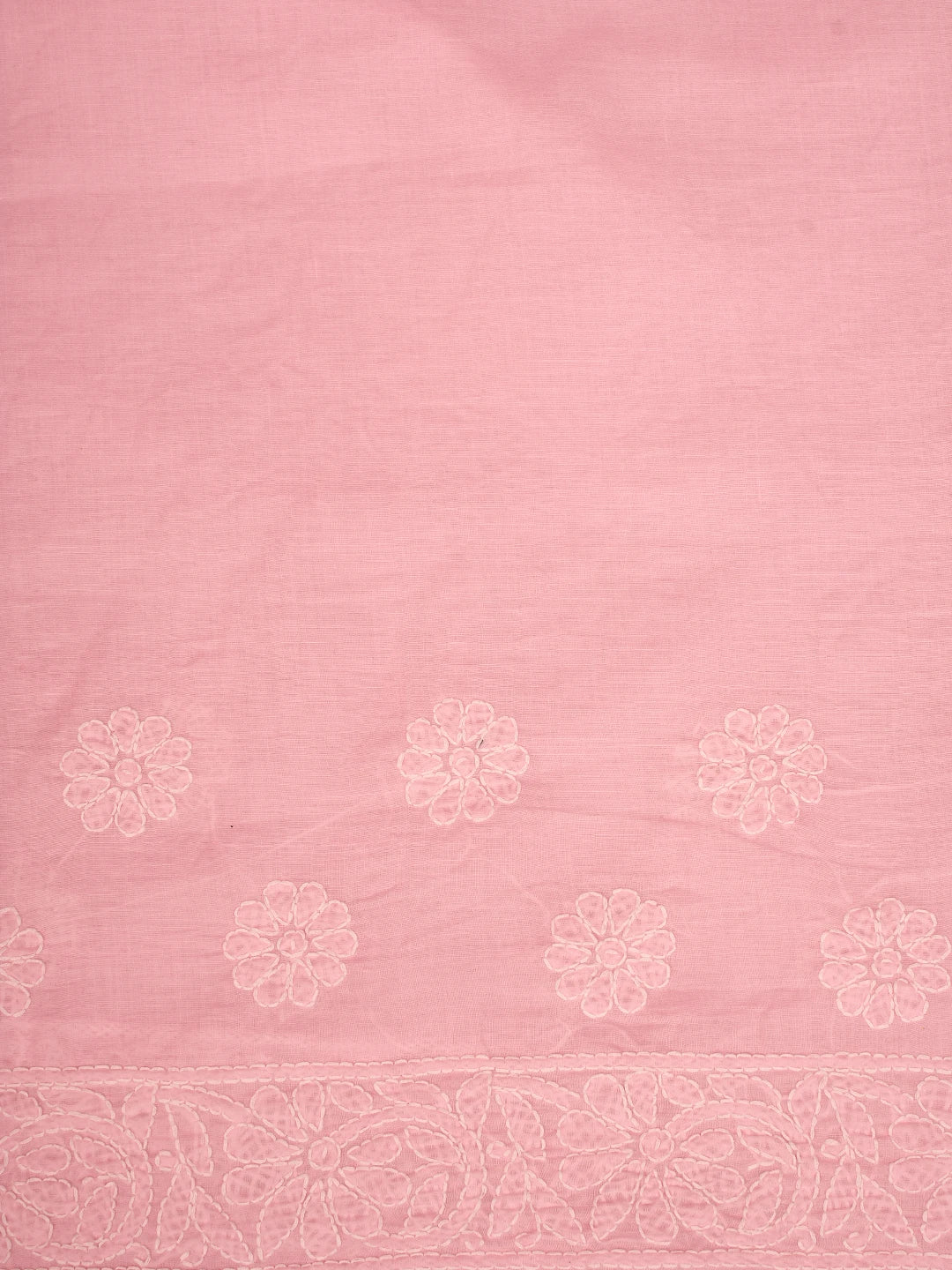 Ada Hand Embroidered Pink Cotton Lucknowi Chikankari Saree With Blouse 01A777265