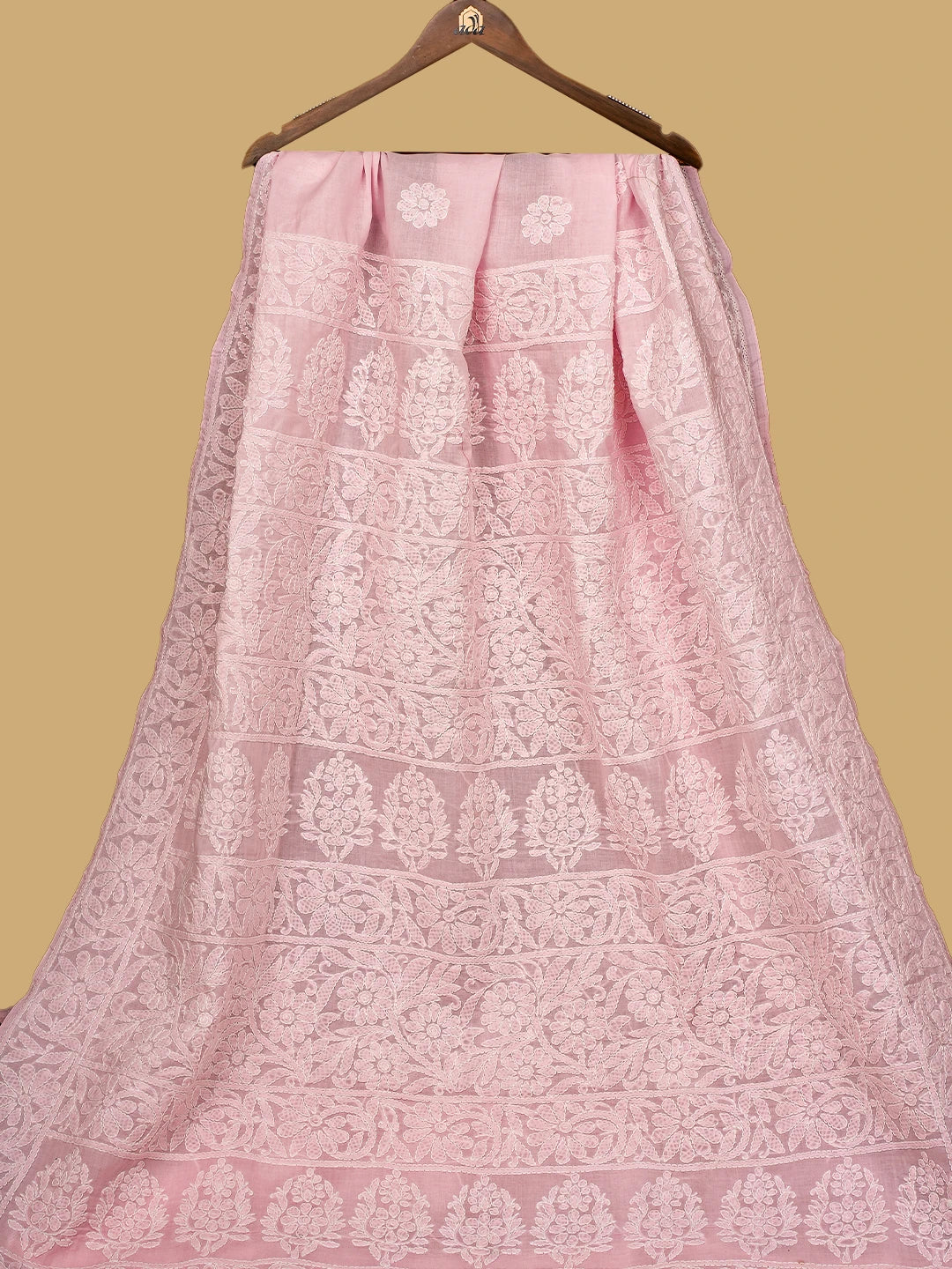 Ada Hand Embroidered Pink Cotton Lucknowi Chikankari Saree With Blouse 01A777265