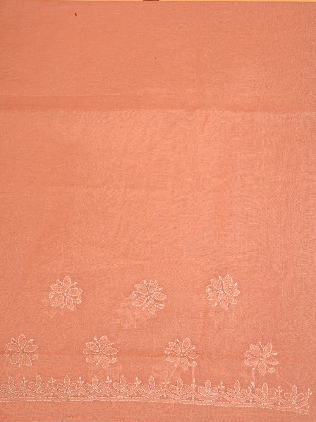 Ada Hand Embroidered Peach Cotton Lucknowi Chikankari Saree With Blouse 01A717582