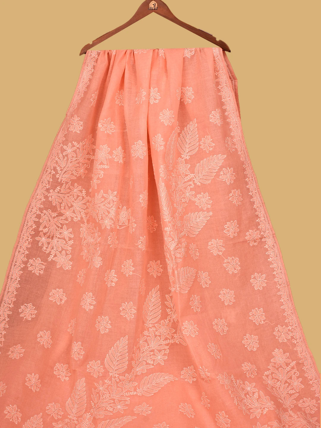 Ada Hand Embroidered Peach Cotton Lucknowi Chikankari Saree With Blouse 01A717582