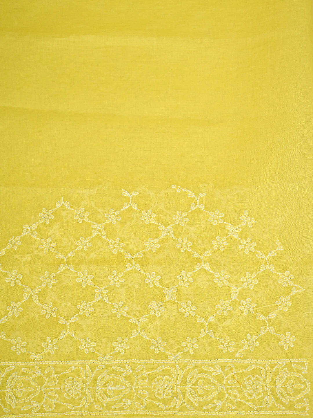 Ada Hand Embroidered Yellow Cotton Lucknowi Chikankari Saree With Blouse 01A760495