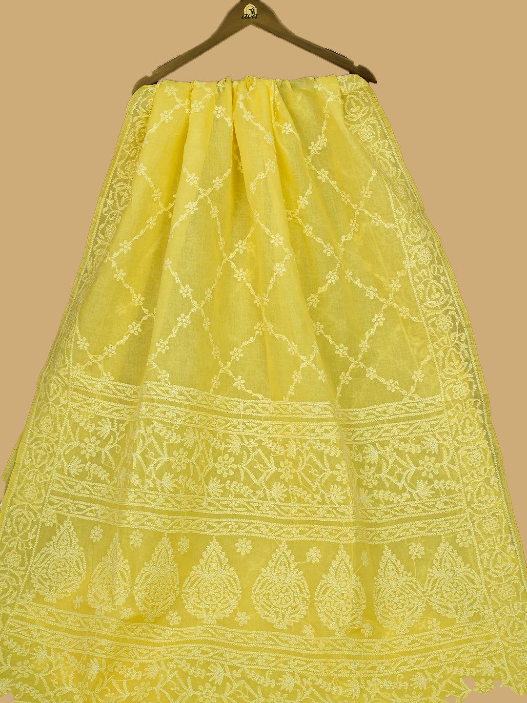 Ada Hand Embroidered Yellow Cotton Lucknowi Chikankari Saree With Blouse 01A760495