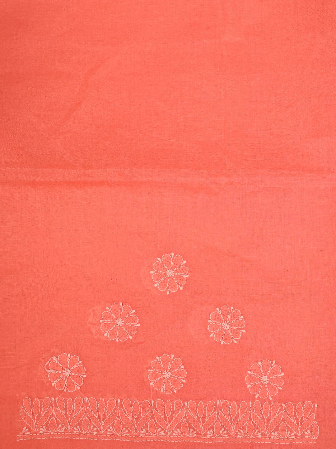 Ada Hand Embroidered Peach Cotton Lucknowi Chikankari Saree With Blouse 01A777867