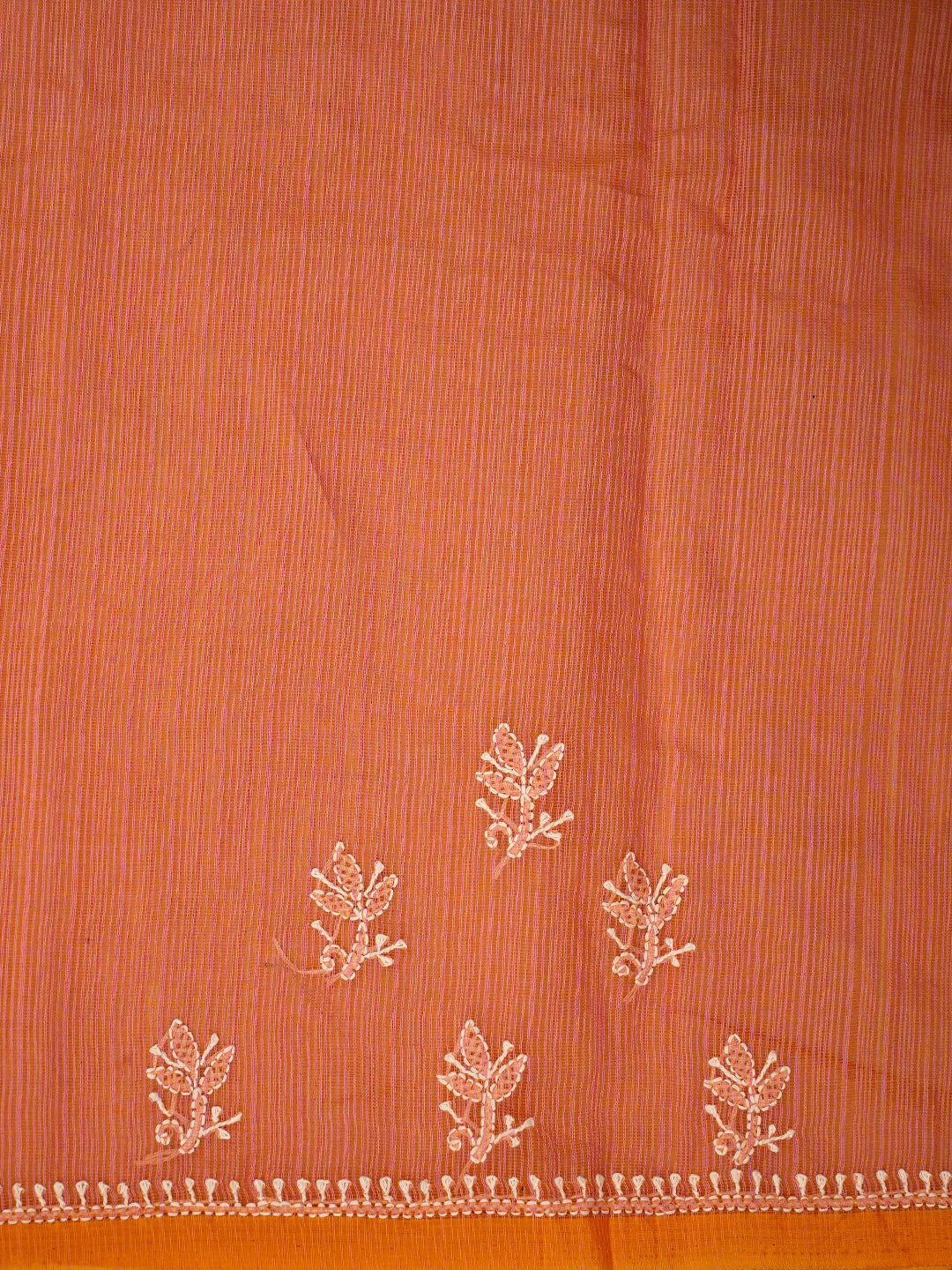 Ada Hand Embroidered Peach Orange Super Net Lucknowi Chikankari Saree With Blouse 01A777329