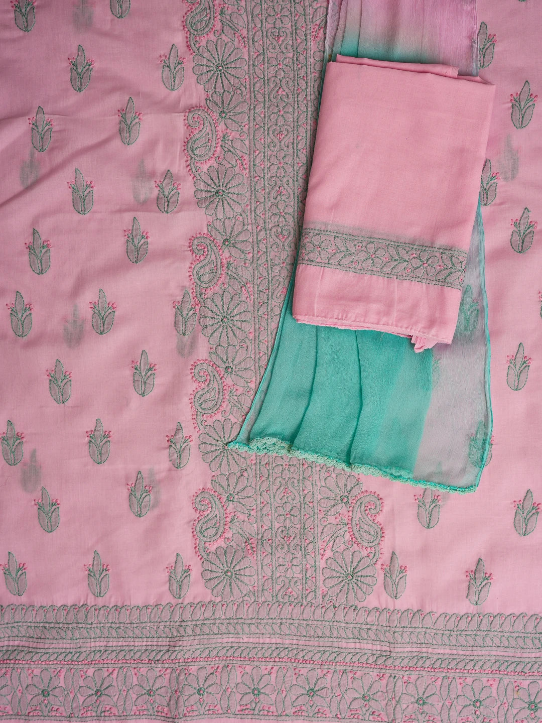 Ada Hand Embroidered Pink Cotton Lucknowi Chikankari Unstitched Suit Piece 01A659726