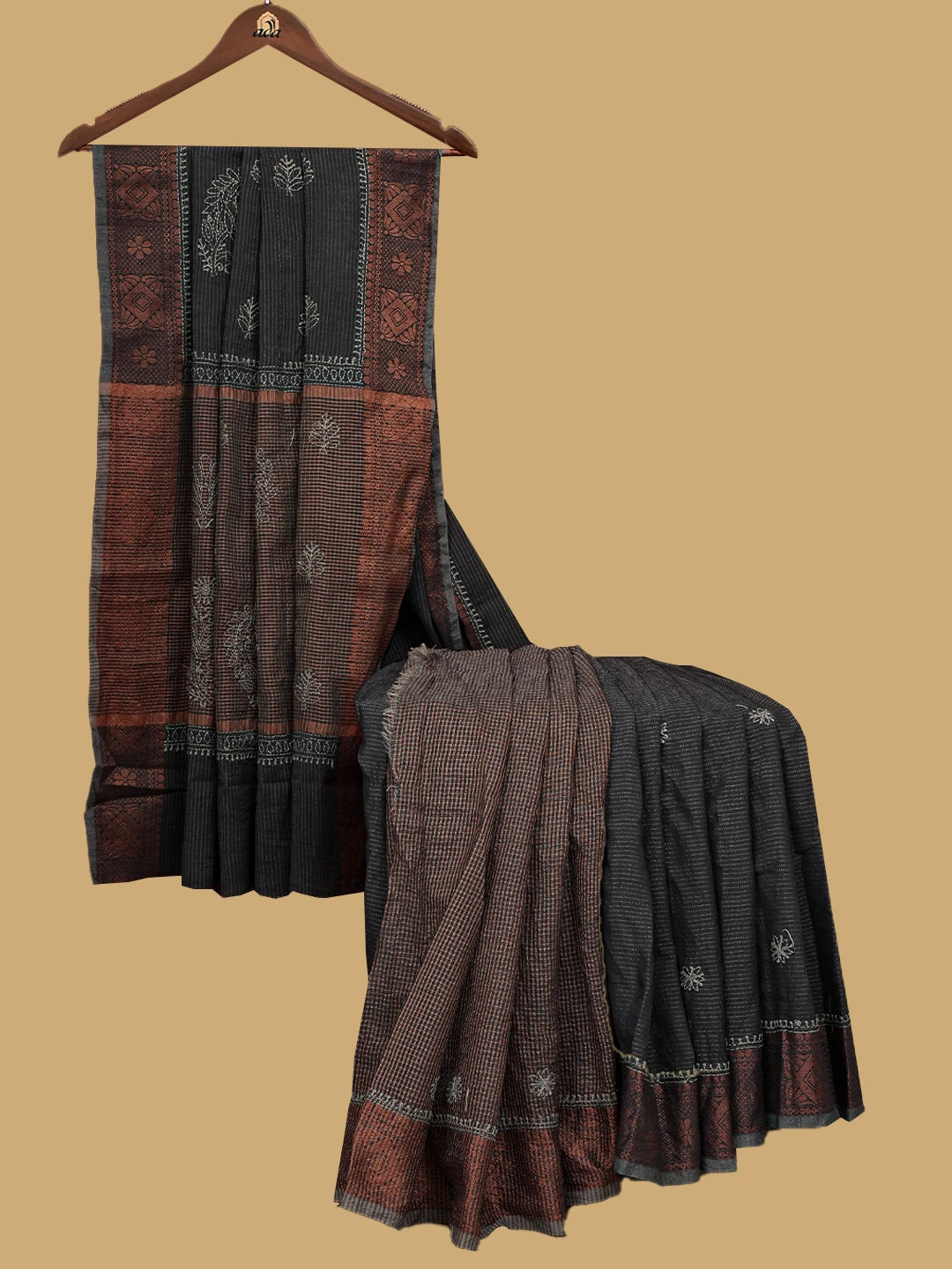 Ada Hand Embroidered Grey Chanderi Lucknowi Chikankari Saree With Blouse 01A776736