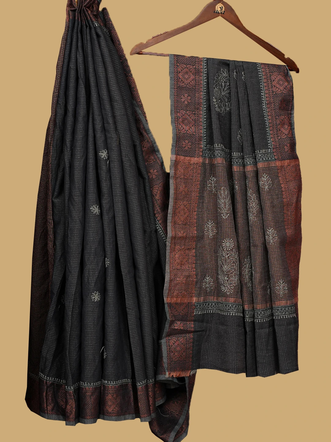 Ada Hand Embroidered Grey Chanderi Lucknowi Chikankari Saree With Blouse 01A776736