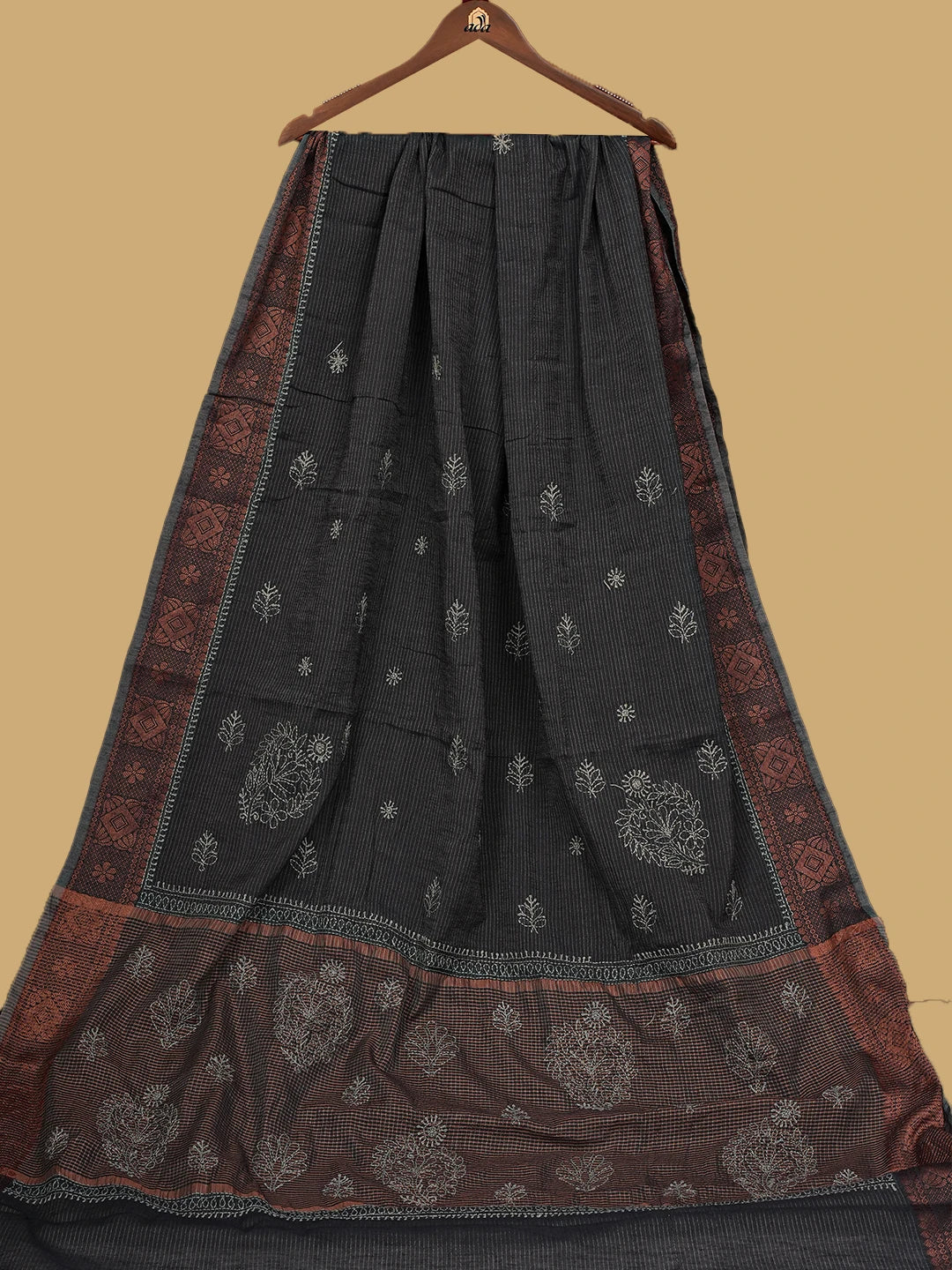 Ada Hand Embroidered Grey Chanderi Lucknowi Chikankari Saree With Blouse 01A776736