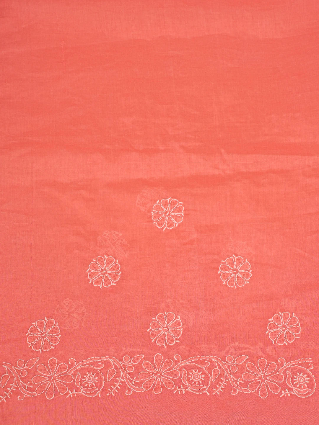 Ada Hand Embroidered Peach Cotton Lucknowi Chikankari Saree and Blouse 01A759220