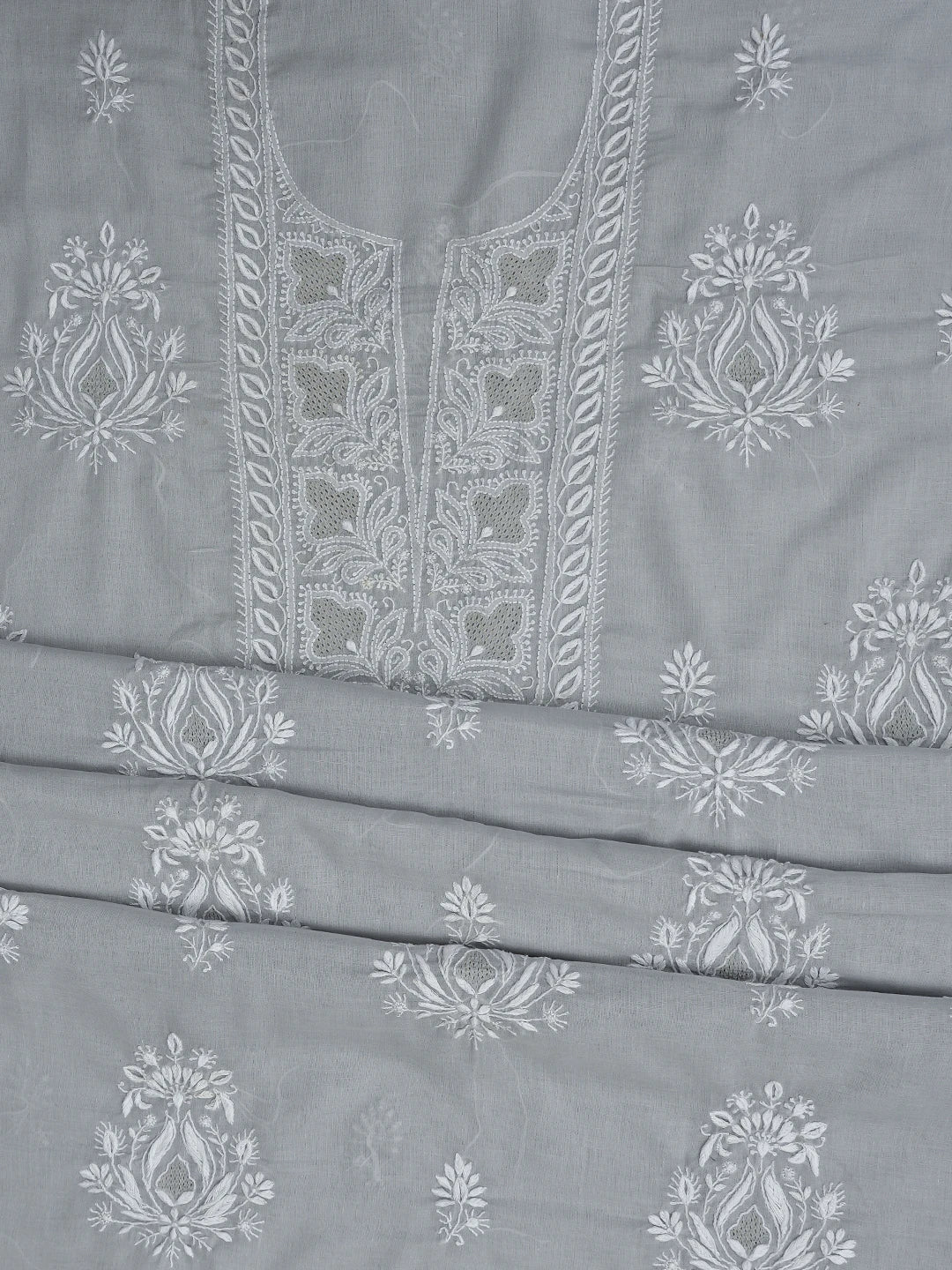 Ada Hand Embroidered Grey Cotton Lucknowi Chikankari Unstitched Suit Piece 01A773705