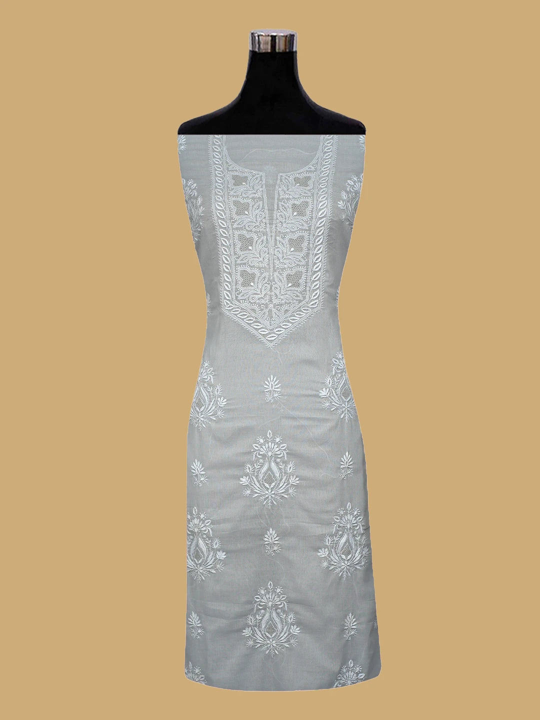 Ada Hand Embroidered Grey Cotton Lucknowi Chikankari Unstitched Suit Piece 01A773705