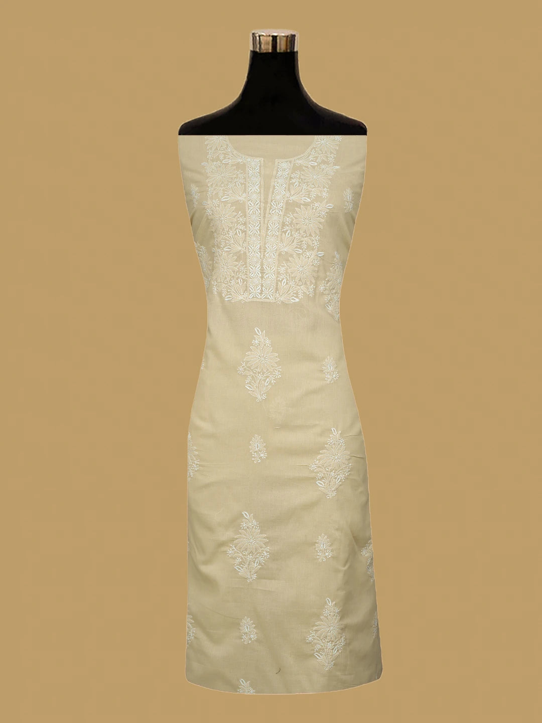 Ada Hand Embroidered Fawn Cotton Lucknowi Chikankari Unstitched Suit Piece 01A773520