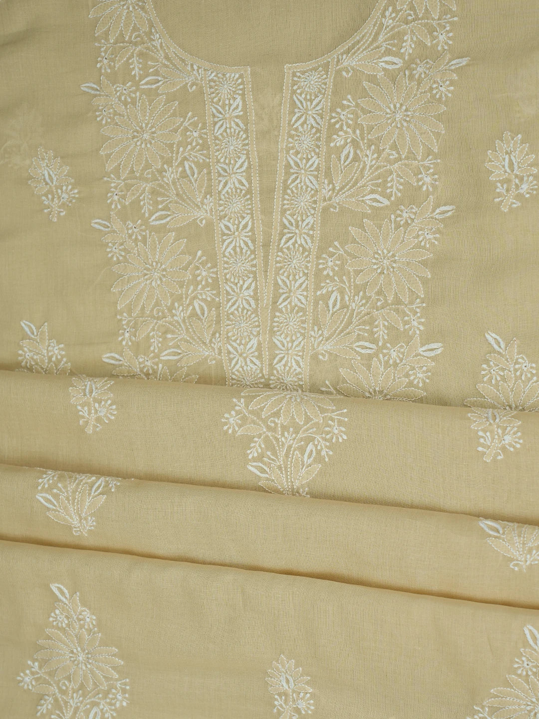 Ada Hand Embroidered Fawn Cotton Lucknowi Chikankari Unstitched Suit Piece 01A773520