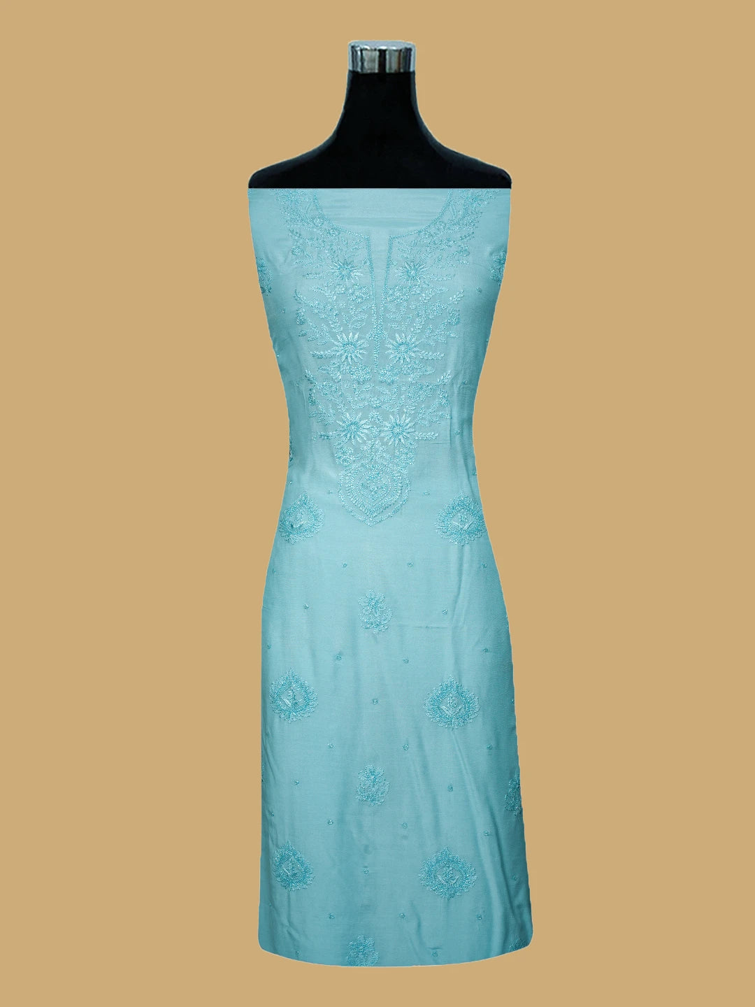 Ada Hand Embroidered Sky Blue Muslin Lucknowi Chikankari Unstitched Suit Piece With Cutdana Work 01A788653