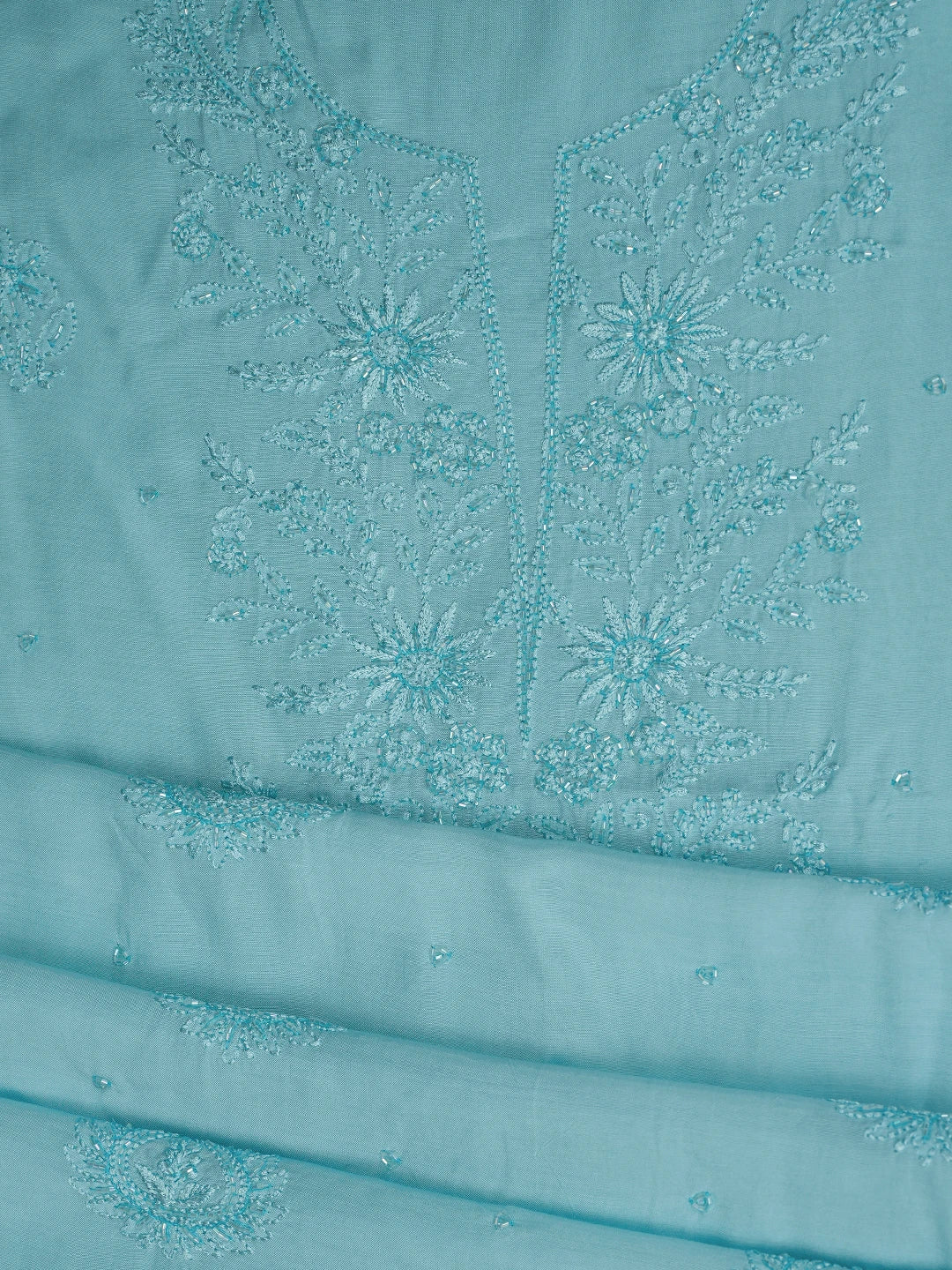 Ada Hand Embroidered Sky Blue Muslin Lucknowi Chikankari Unstitched Suit Piece With Cutdana Work 01A788653