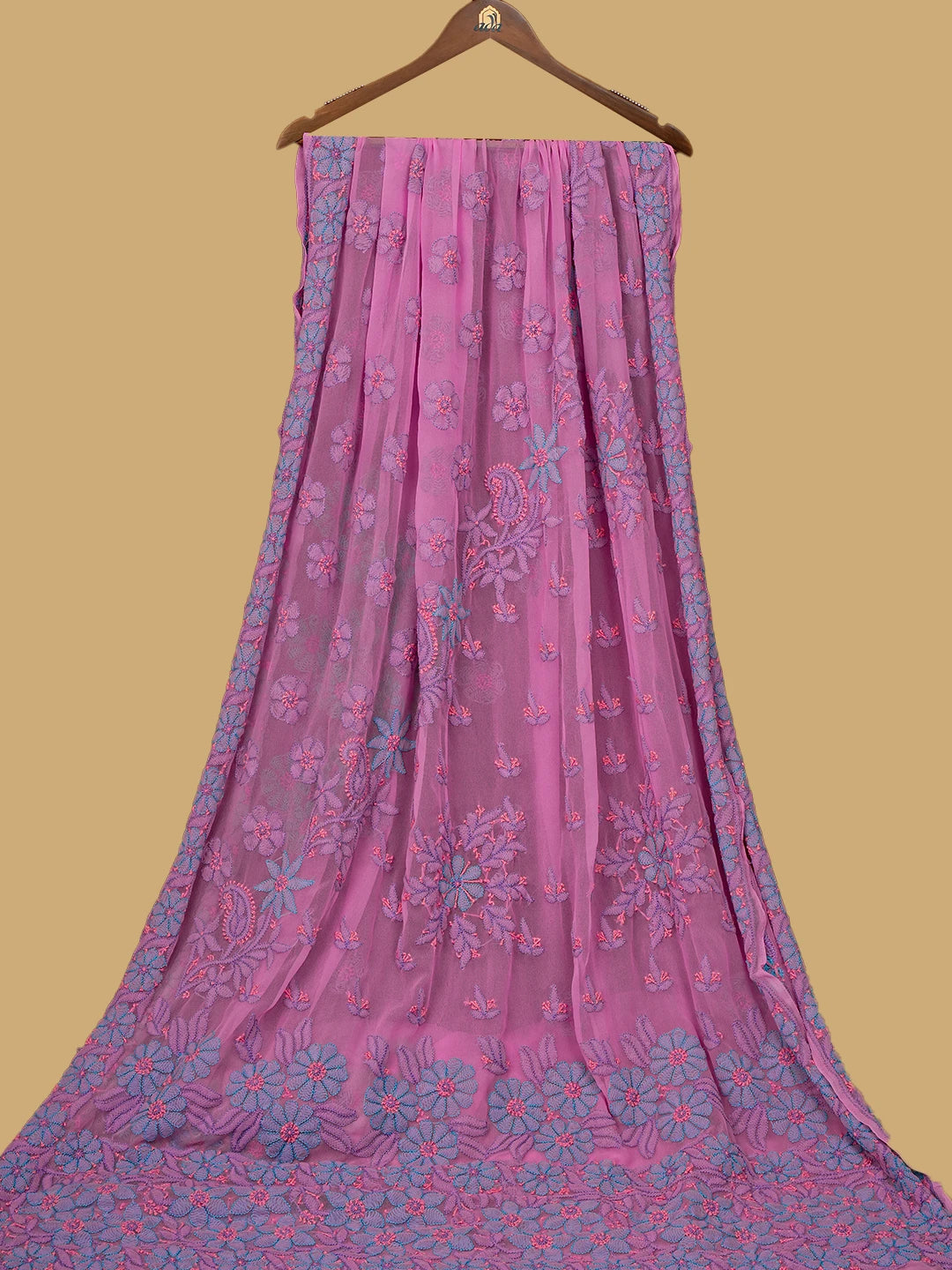 Ada Hand Embroidered Pink Georgette Lucknowi Chikankari Saree and Blouse 01A748582