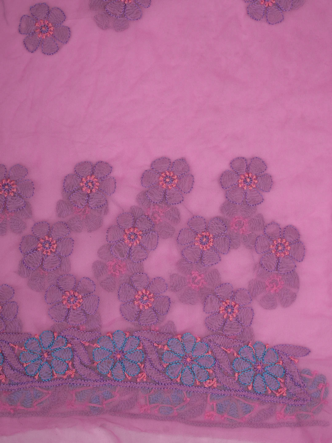 Ada Hand Embroidered Pink Georgette Lucknowi Chikankari Saree and Blouse 01A748582