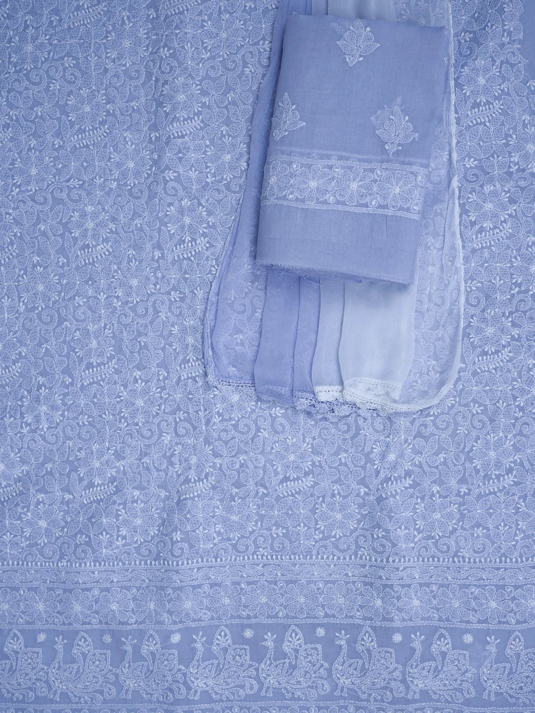 Ada Hand Embroidered Ink Blue Cotton Lucknowi Chikankari Unstitched Suit Piece 01A785234