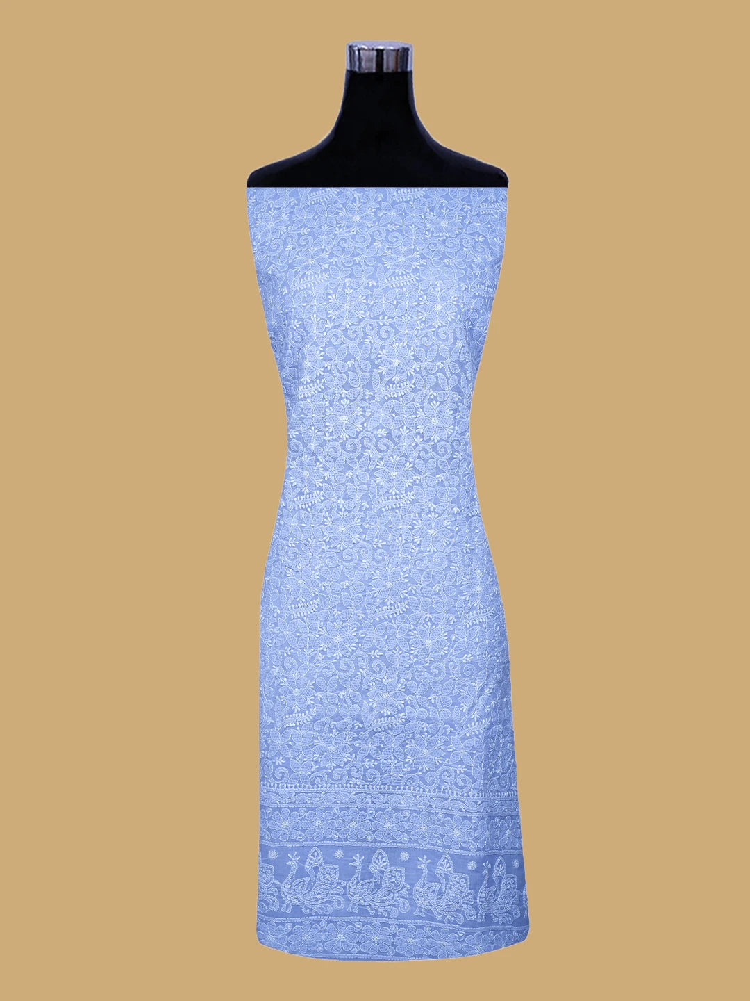 Ada Hand Embroidered Ink Blue Cotton Lucknowi Chikankari Unstitched Suit Piece 01A785234