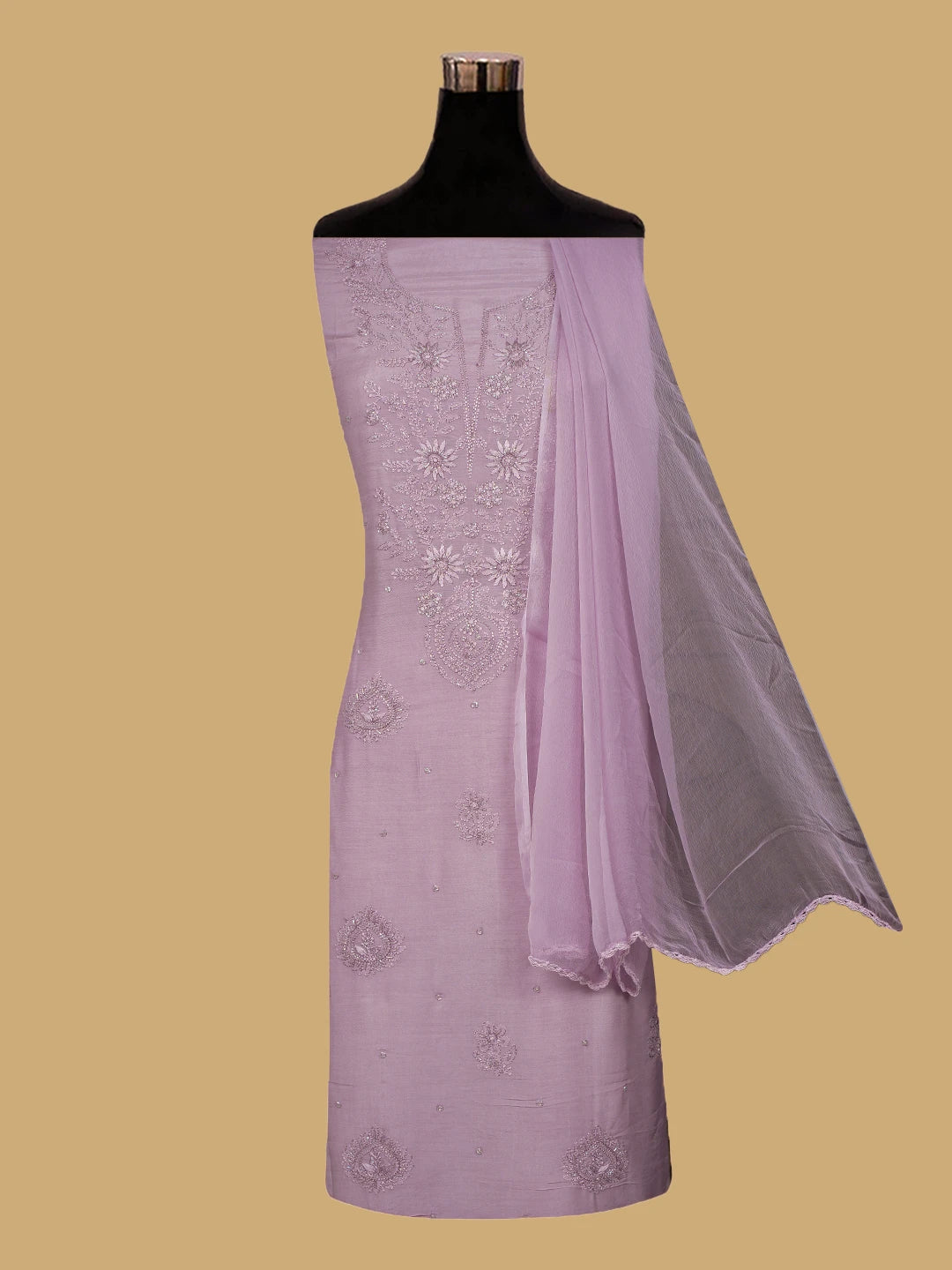 Ada Hand Embroidered Mauve Muslin Lucknowi Chikankari Unstitched Suit Piece With Cutdana Work 01A788672