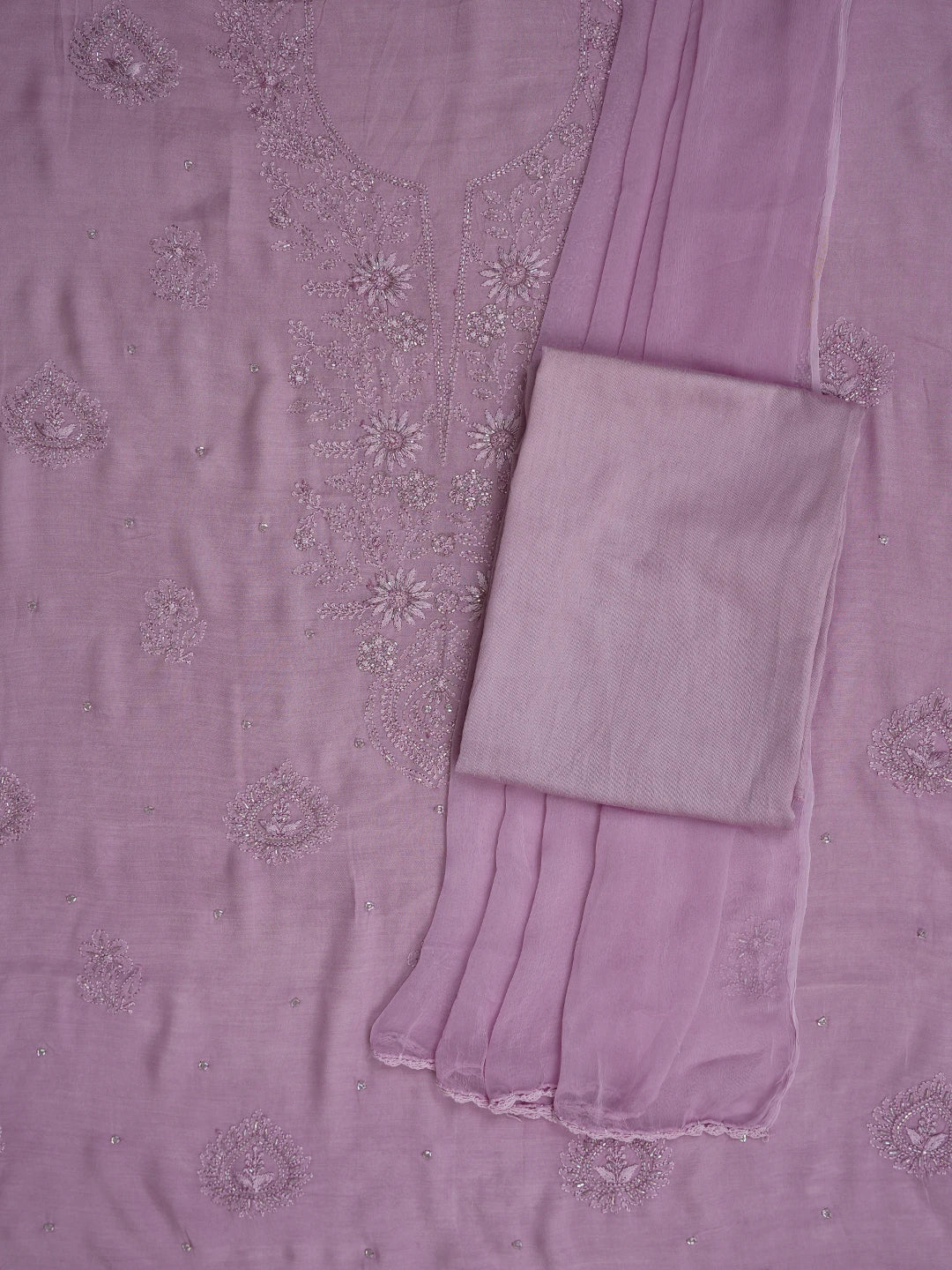 Ada Hand Embroidered Mauve Muslin Lucknowi Chikankari Unstitched Suit Piece With Cutdana Work 01A788672