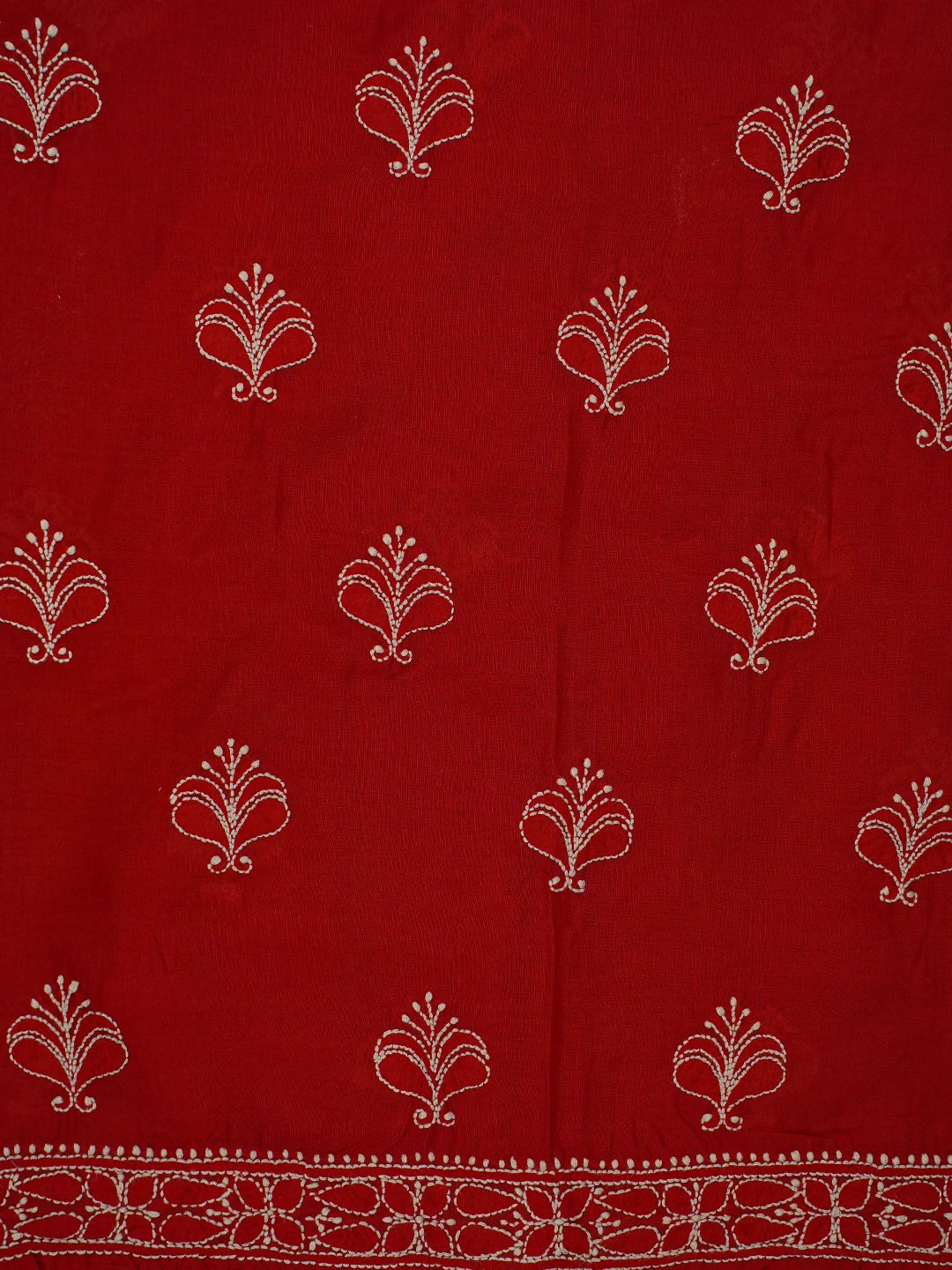 Ada Hand Embroidered Red Cotton Lucknowi Chikankari Unstitched Suit Piece 01A787251